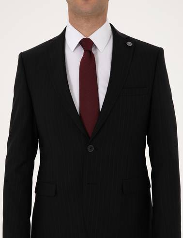 Siyah Slim Fit %100 Yün Takım Elbise