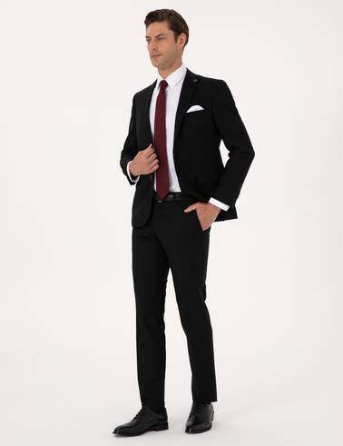 Siyah Slim Fit %100 Yün Takım Elbise
