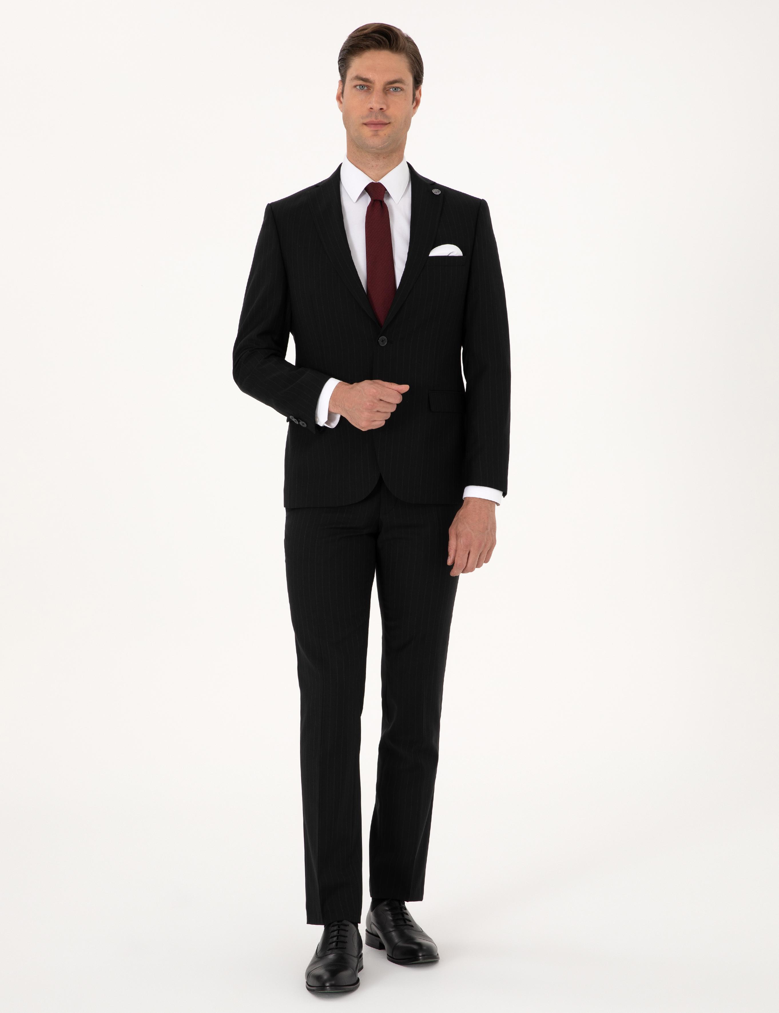 Siyah Slim Fit %100 Yün Takım Elbise