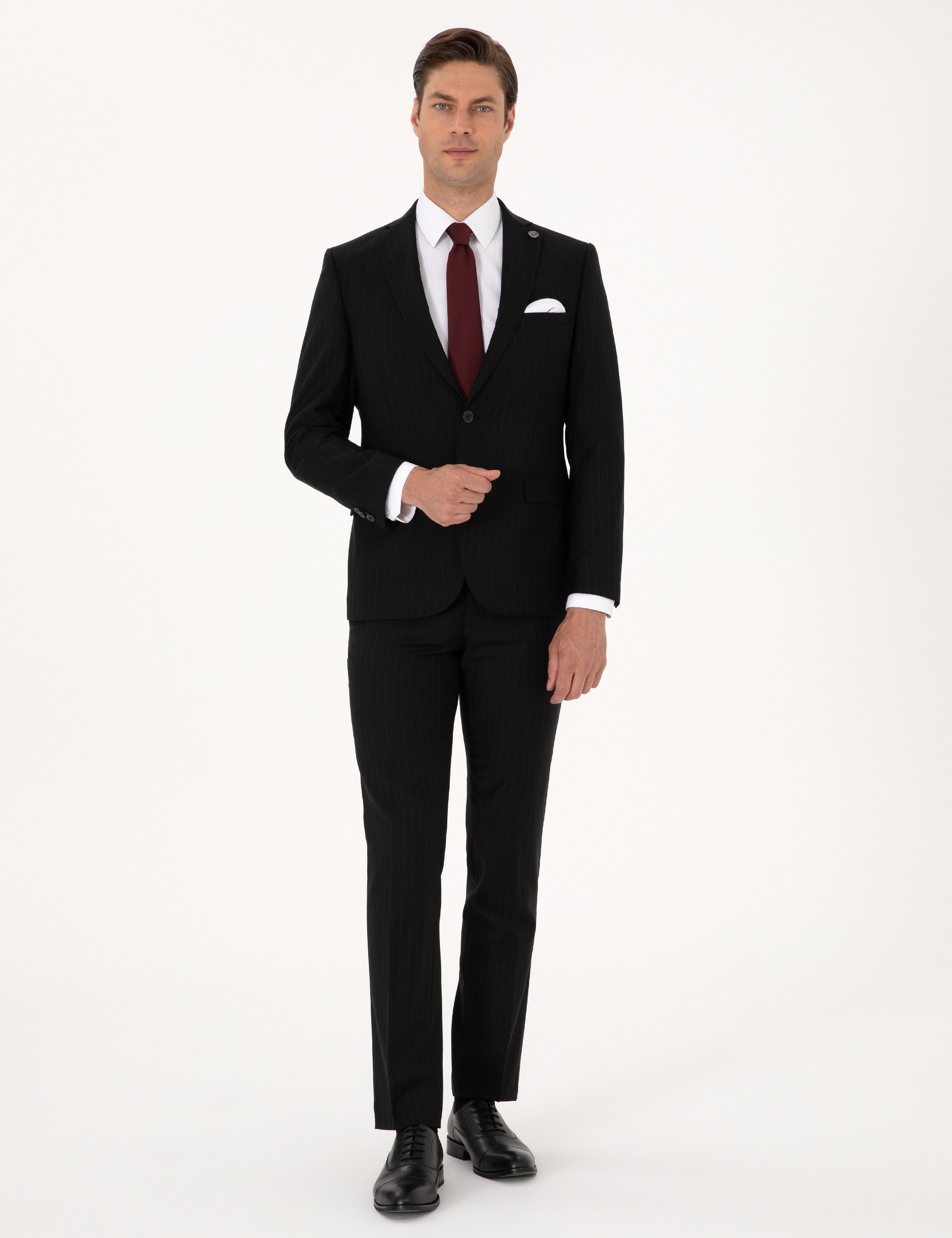 Siyah Slim Fit %100 Yün Takım Elbise