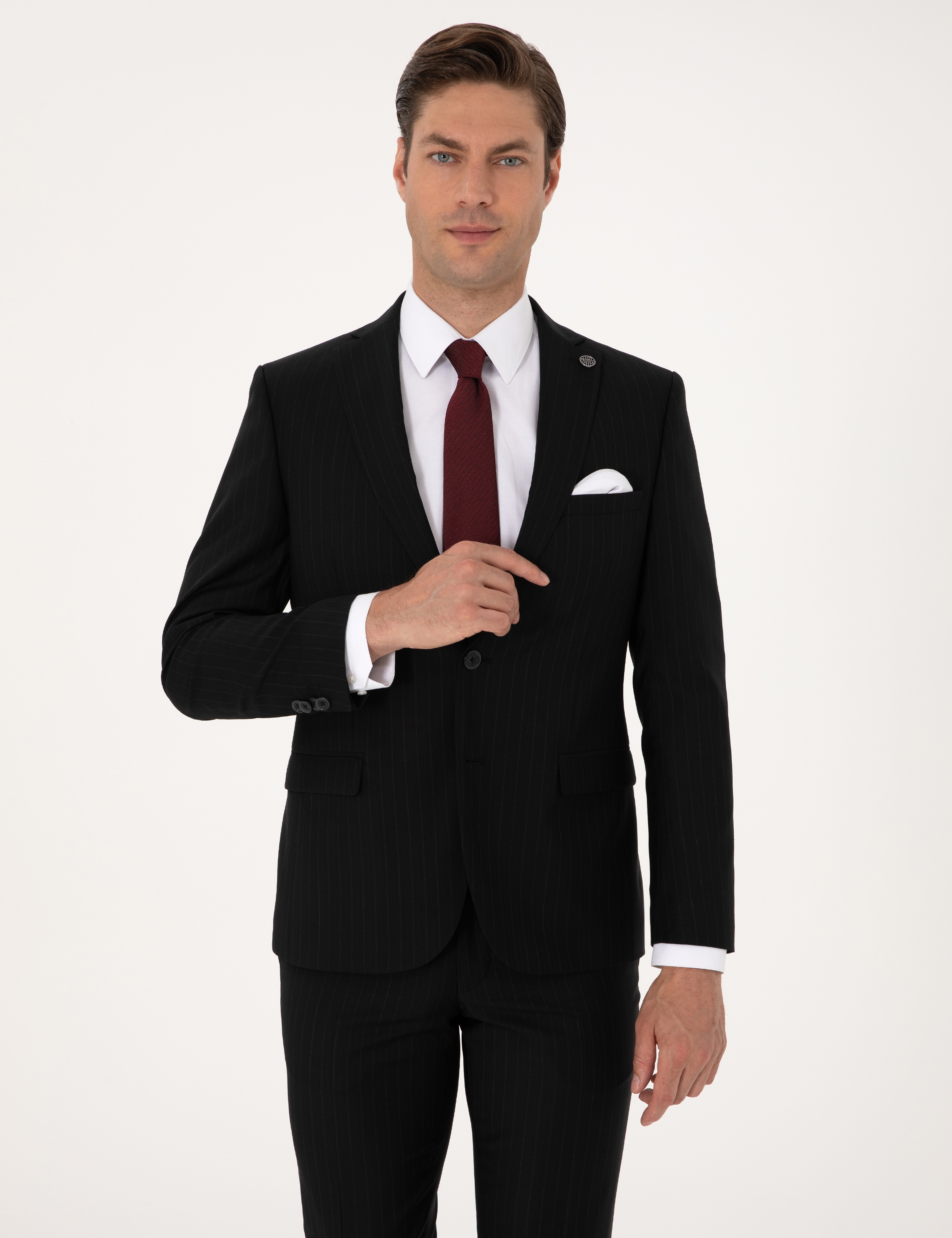Siyah Slim Fit %100 Yün Takım Elbise - Image 3