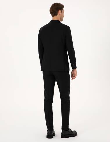 Siyah Ex. Slim Fit %100 Yün Çizgili Takım Elbise