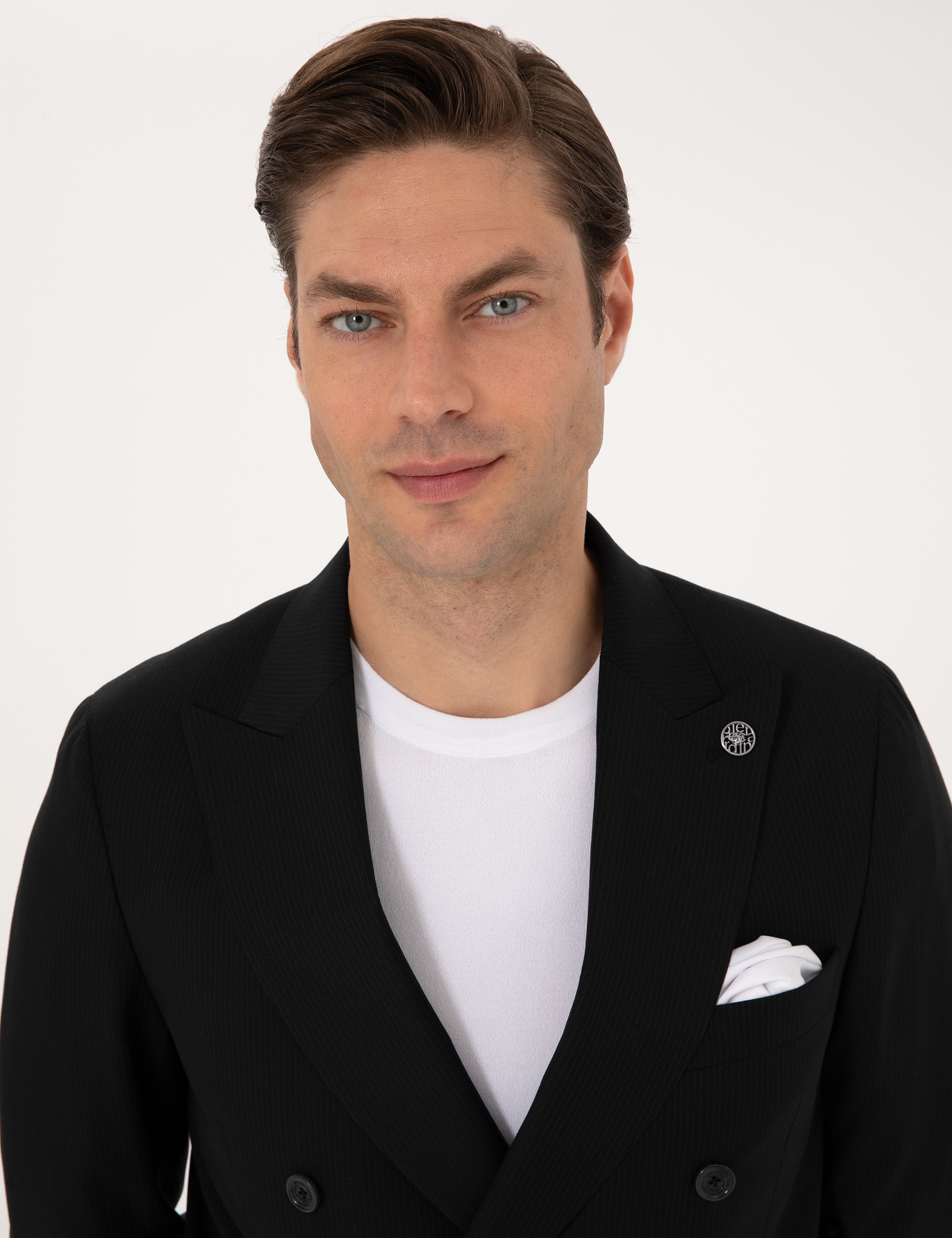 Siyah Ex. Slim Fit %100 Yün Çizgili Takım Elbise - Image 2