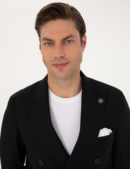 Siyah Ex. Slim Fit %100 Yün Çizgili Takım Elbise - 50311242014