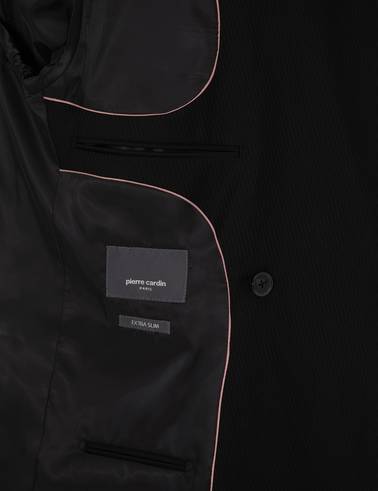 Siyah Ex. Slim Fit %100 Yün Çizgili Takım Elbise