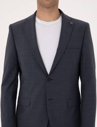 Koyu Mavi Slim Fit Yün Karışımlı Takım Elbise