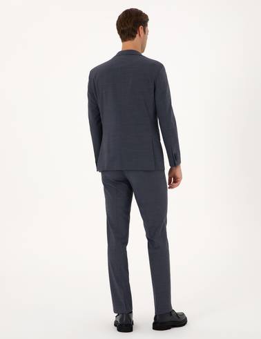 Koyu Mavi Slim Fit Yün Karışımlı Takım Elbise