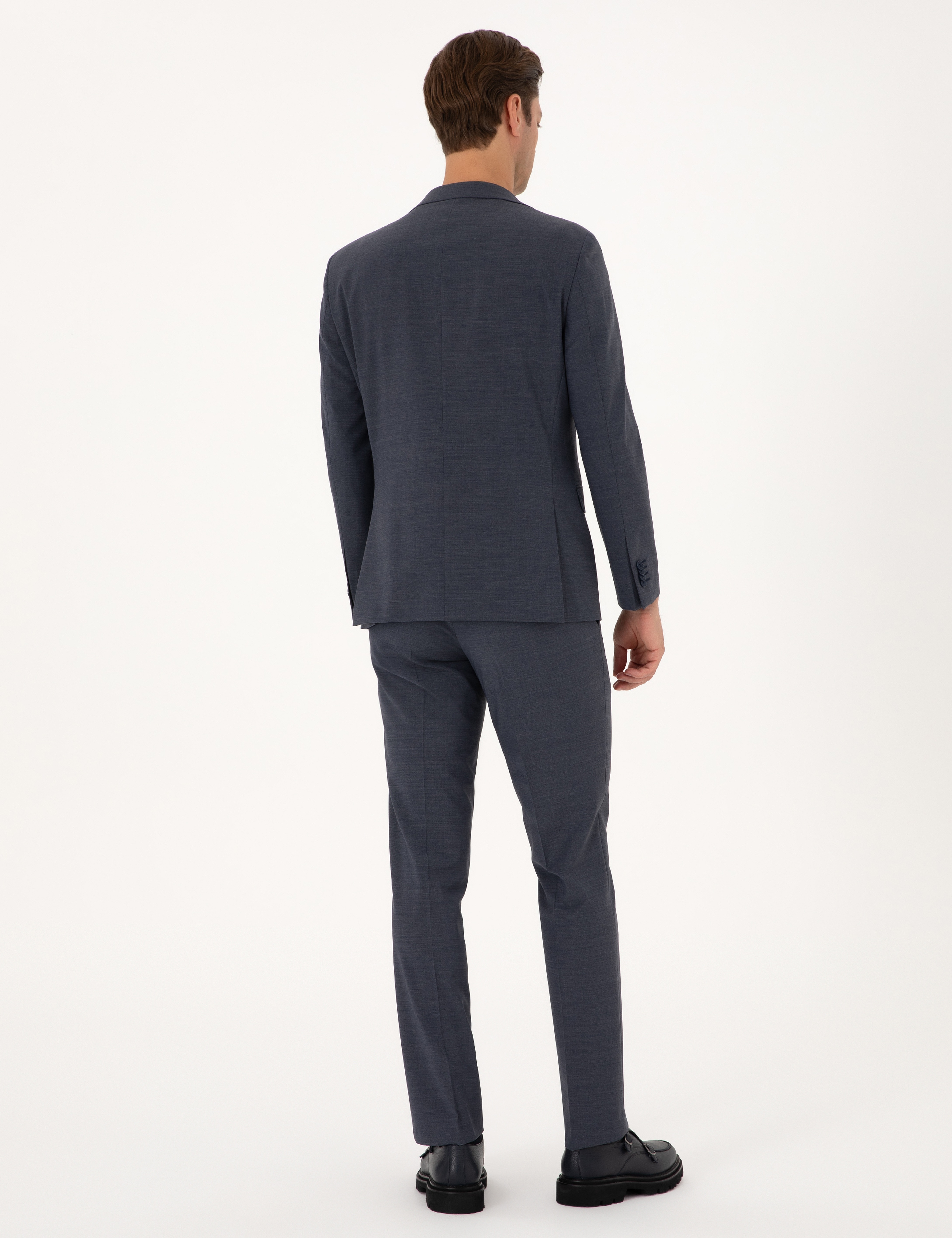 Koyu Mavi Slim Fit Yün Karışımlı Takım Elbise - Image 5