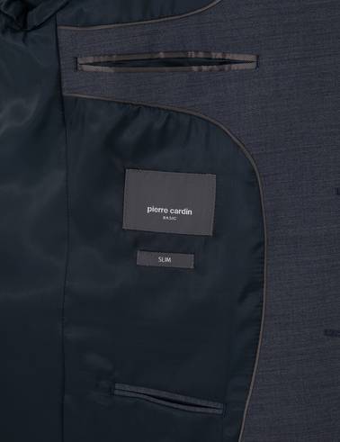 Koyu Mavi Slim Fit Yün Karışımlı Takım Elbise