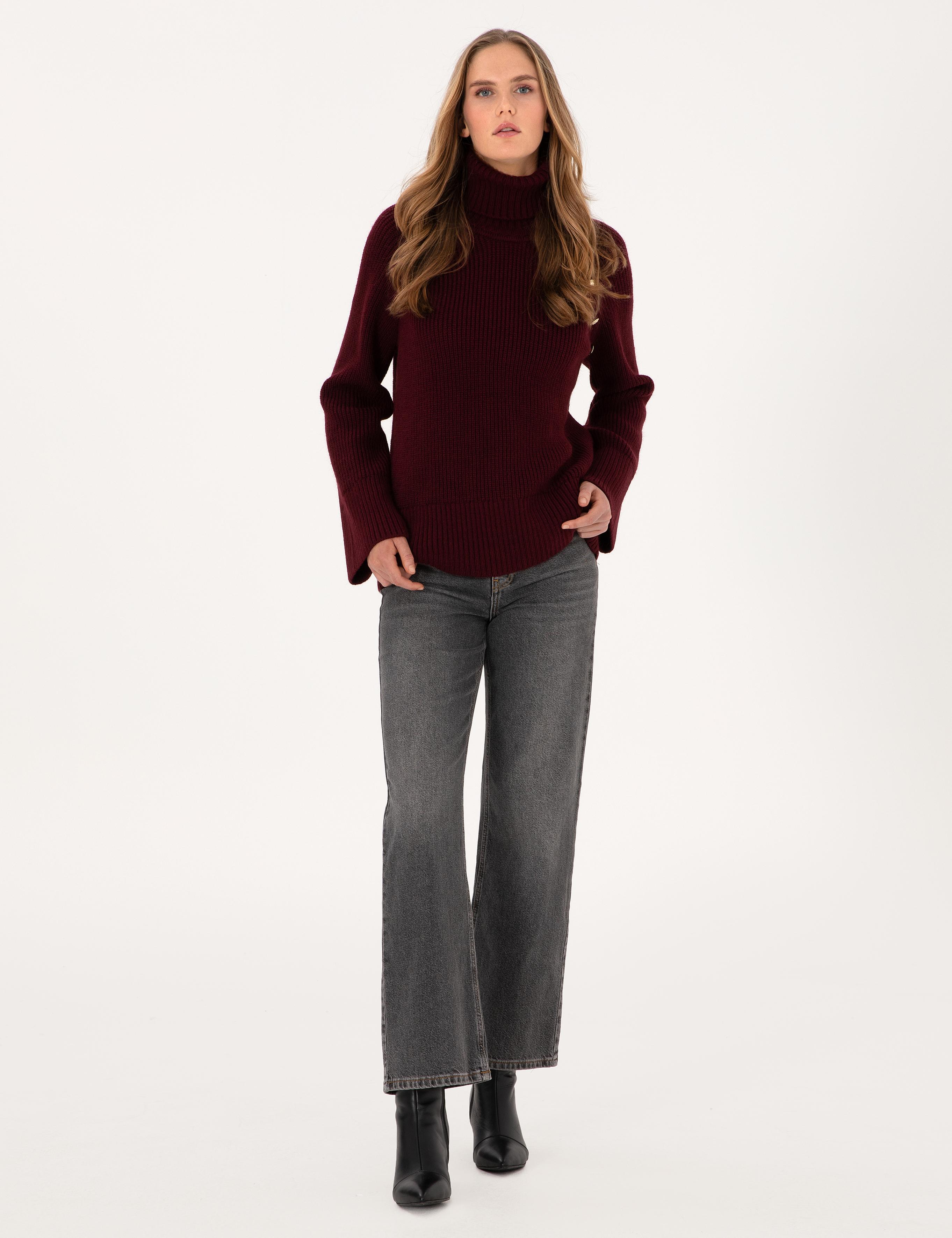 Vişne Comfort Fit Balıkçı Yaka Kazak