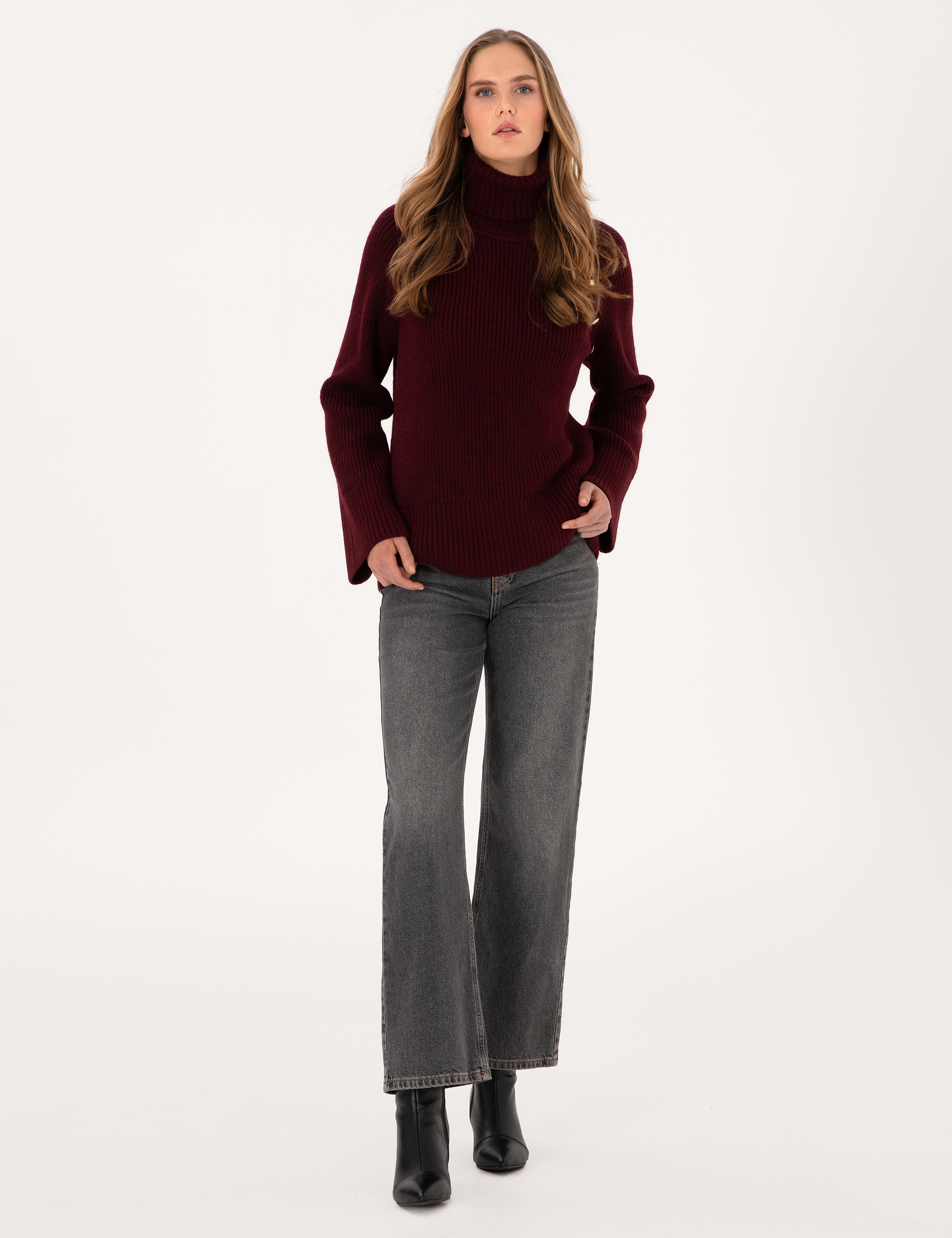 Vişne Comfort Fit Balıkçı Yaka Kazak