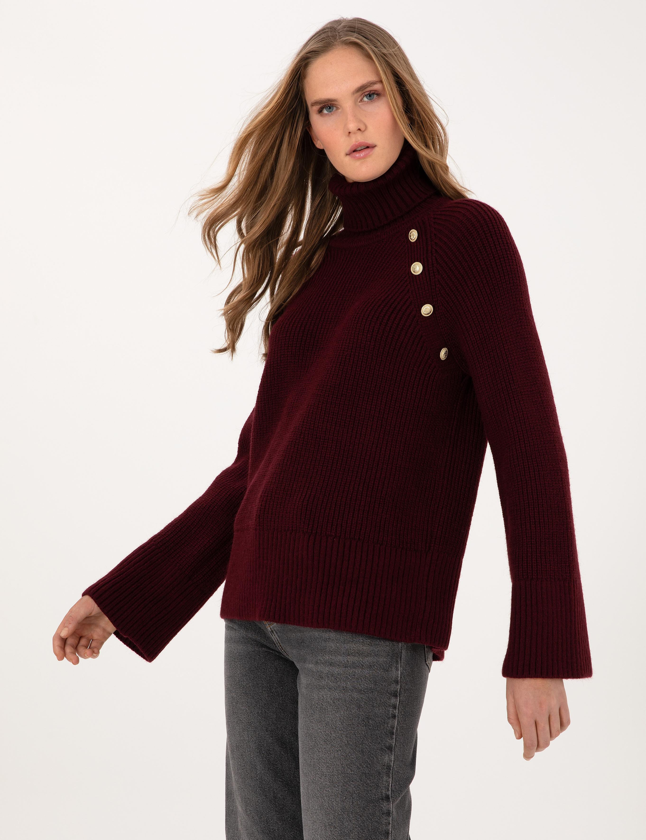 Vişne Comfort Fit Balıkçı Yaka Kazak