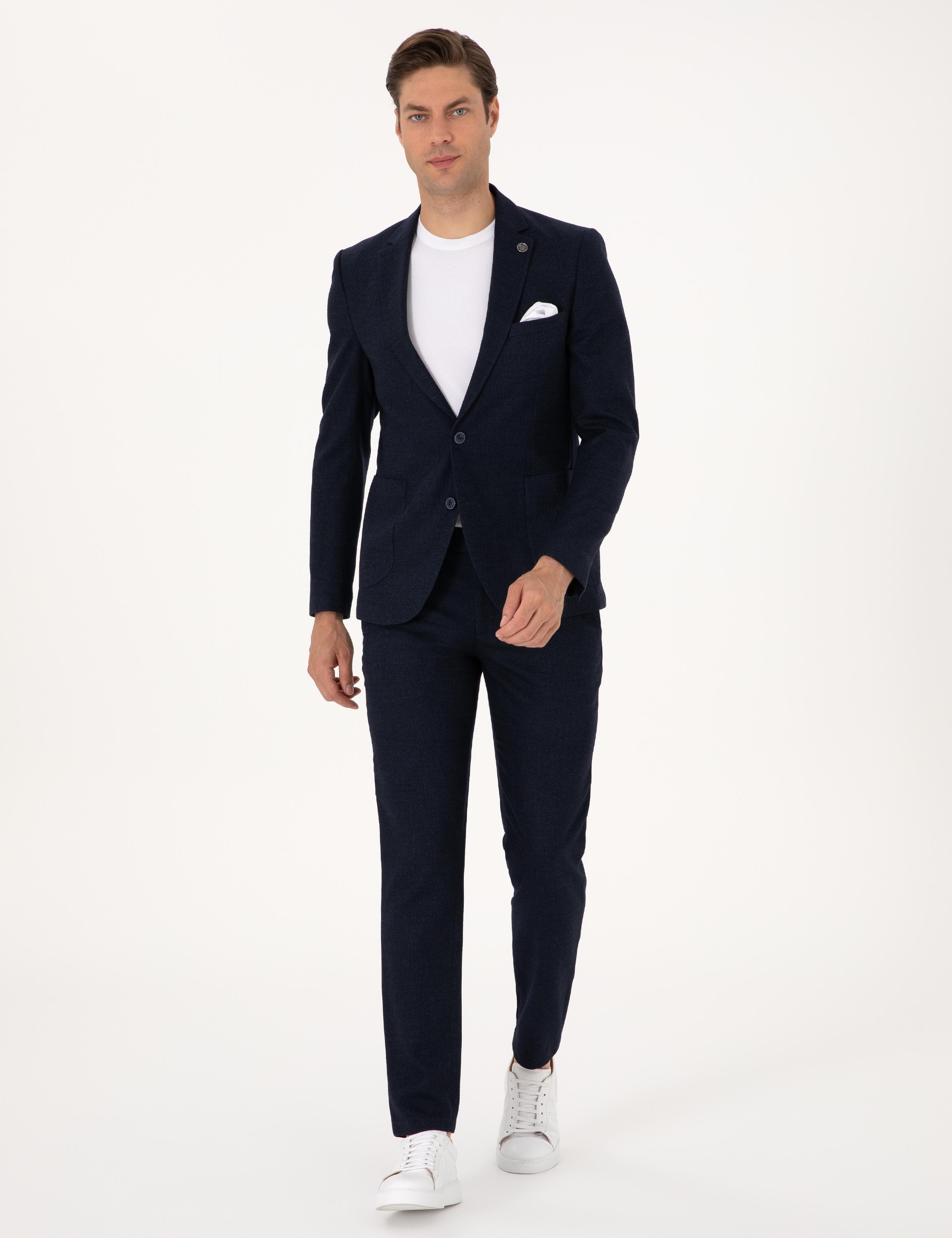 Lacivert Ex. Slim Fit Yün Karışımlı Takım Elbise