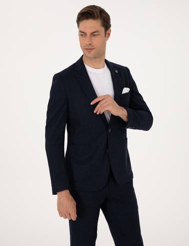 Lacivert Ex. Slim Fit Yün Karışımlı Takım Elbise