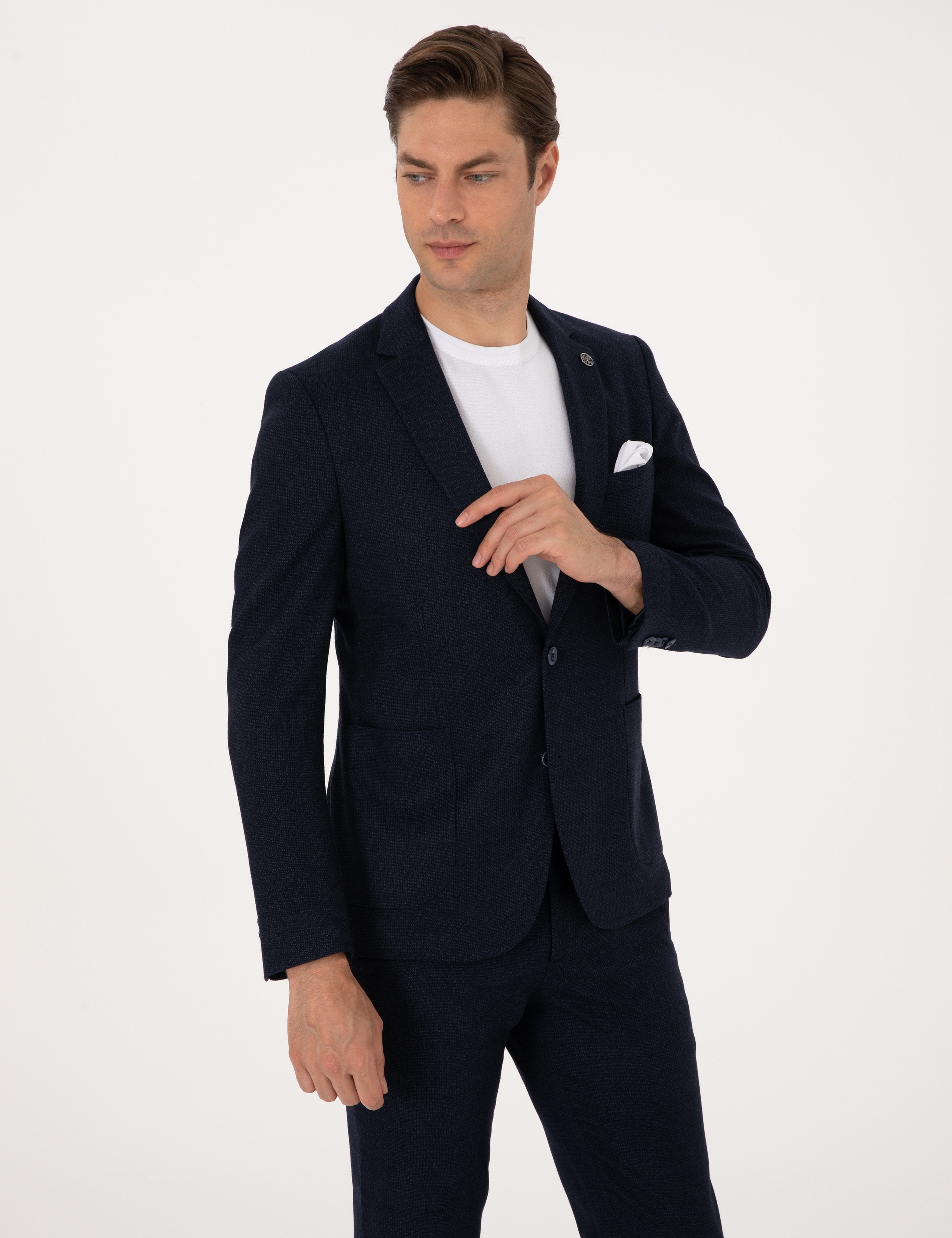 Lacivert Ex. Slim Fit Yün Karışımlı Takım Elbise - Image 3