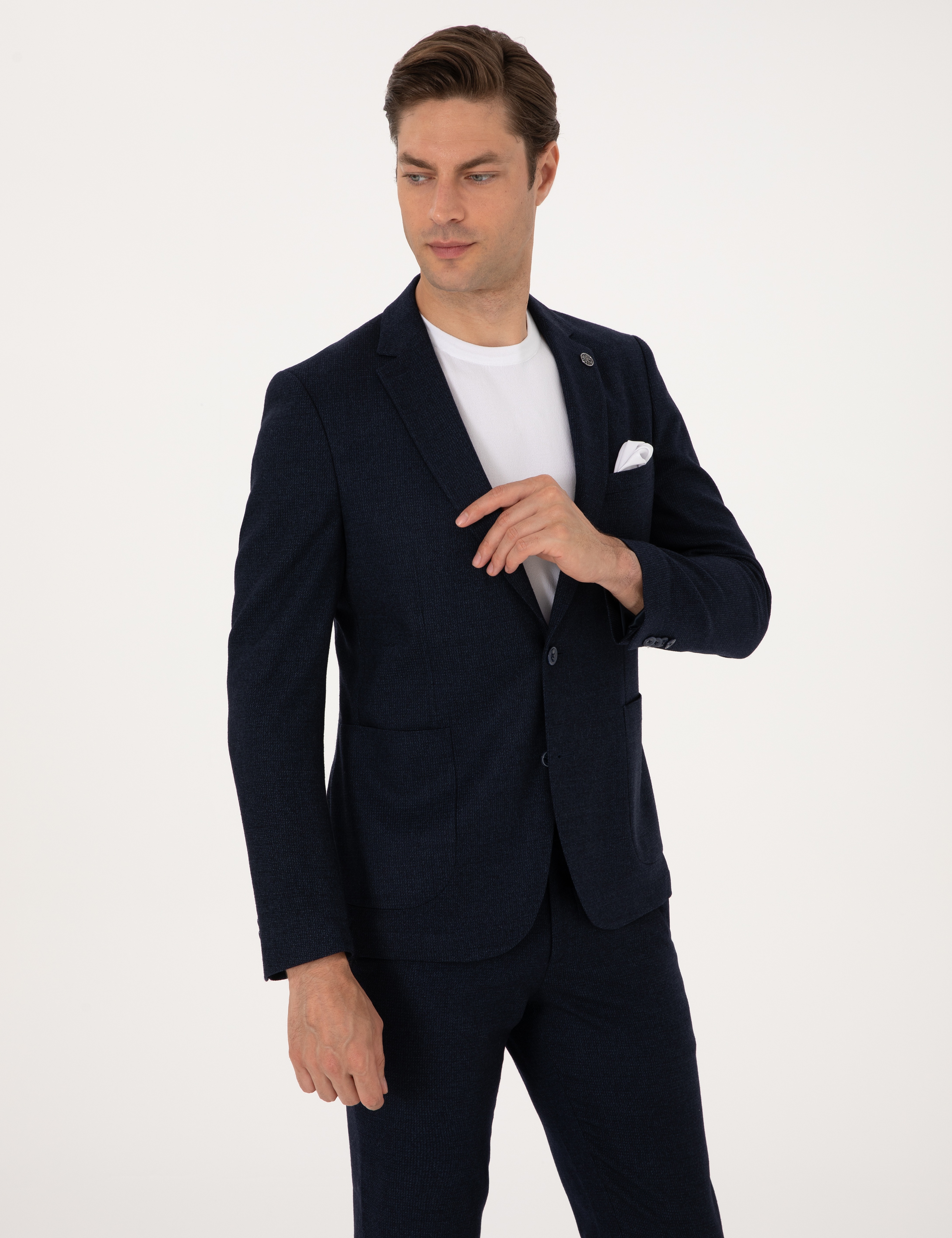 Lacivert Ex. Slim Fit Yün Karışımlı Takım Elbise