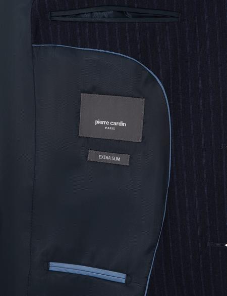 Lacivert Ex. Slim Fit Yün Karışımlı Çizgili Takım Elbise - 50311536011