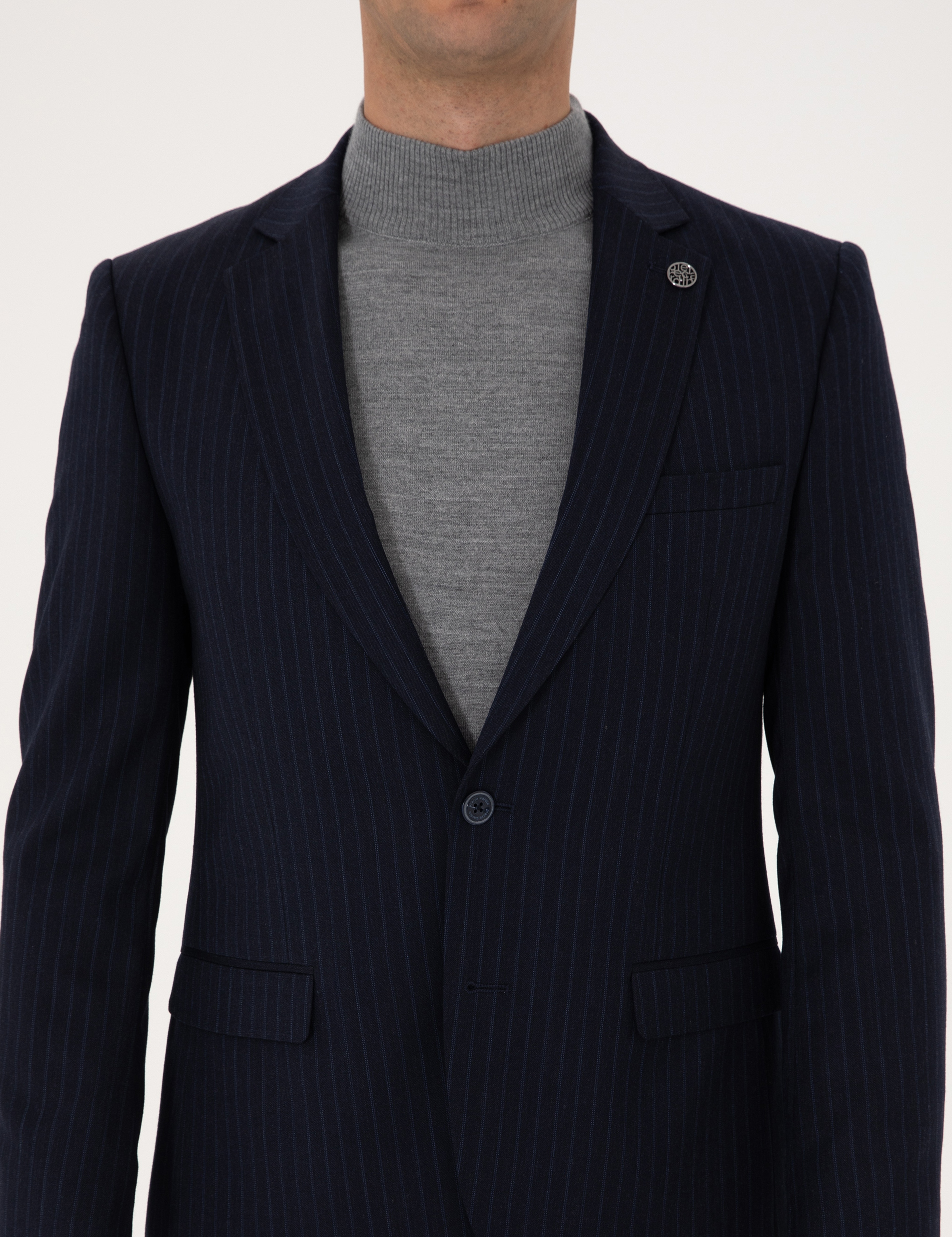 Lacivert Extra Slim Fit Yün Karışımlı Çizgili Takım Elbise - Image 7