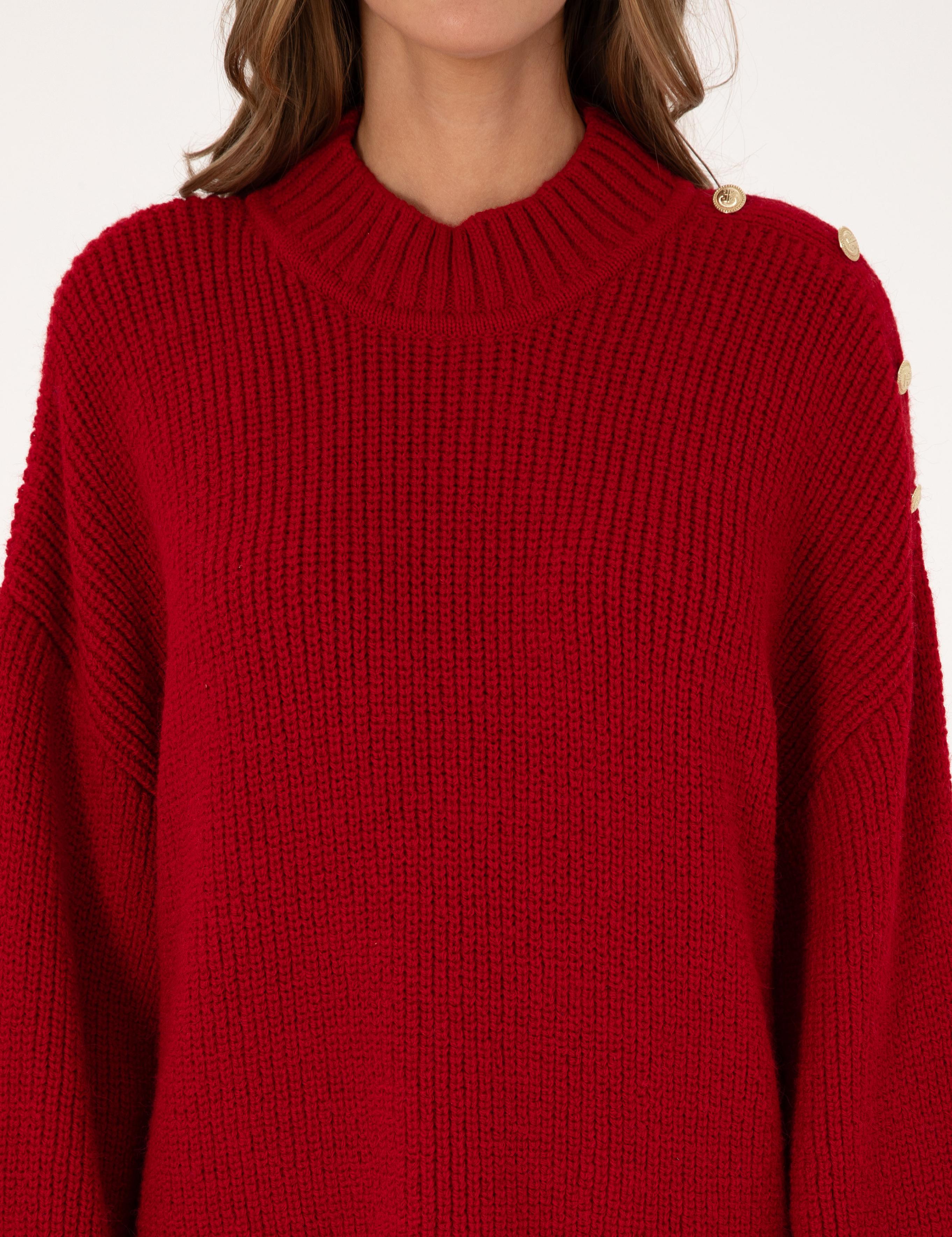 Kırmızı Comfort Fit Yarım Balıkçı Kazak