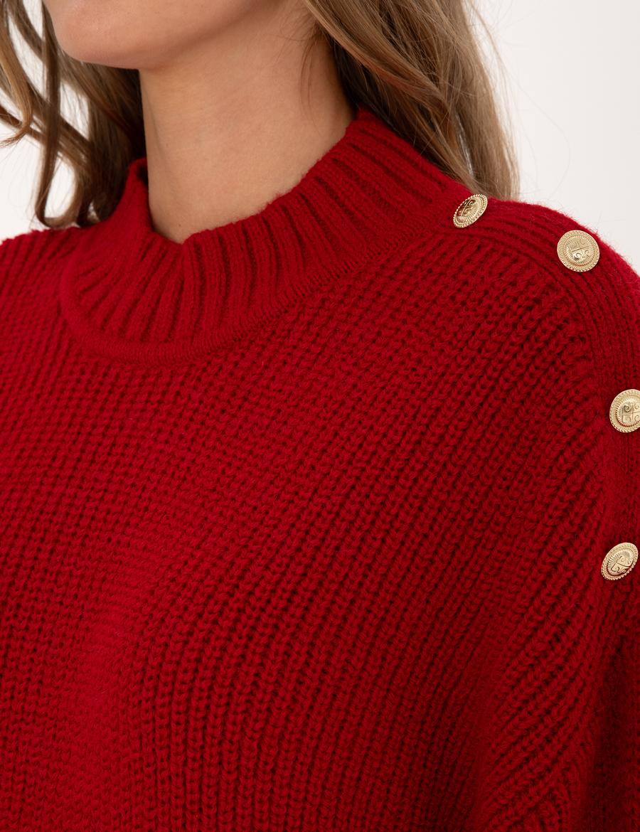 Kırmızı Comfort Fit Yarım Balıkçı Kazak