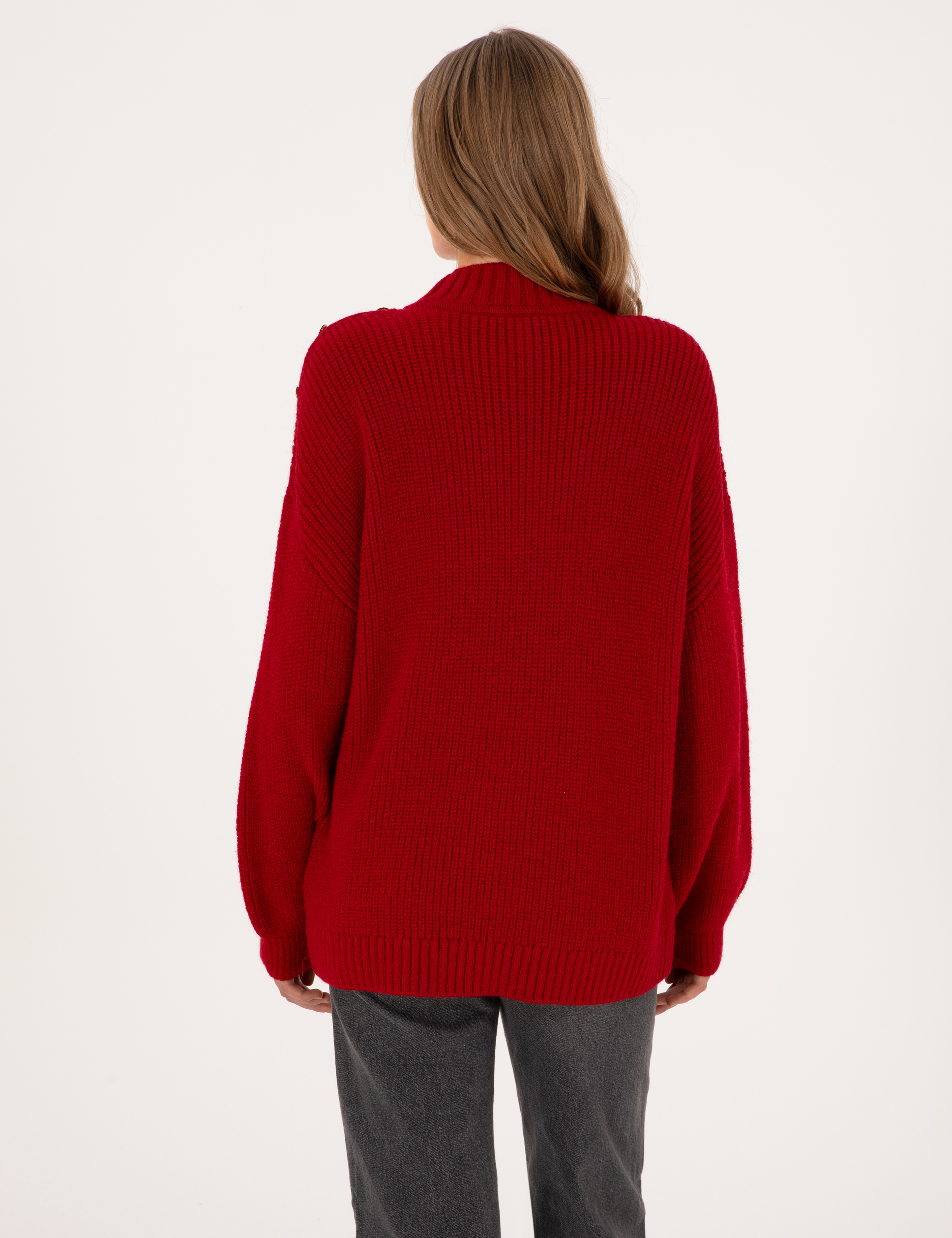 Kırmızı Comfort Fit Yarım Balıkçı Kazak