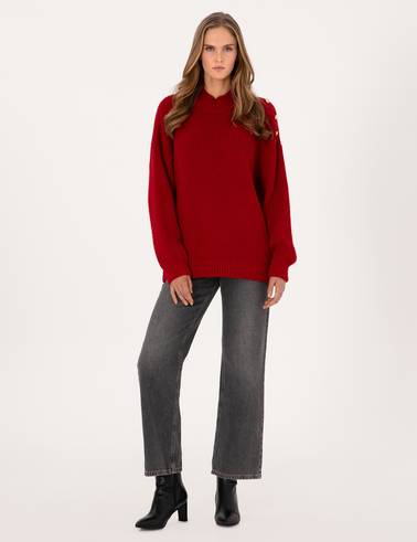 Kırmızı Comfort Fit Yarım Balıkçı Kazak
