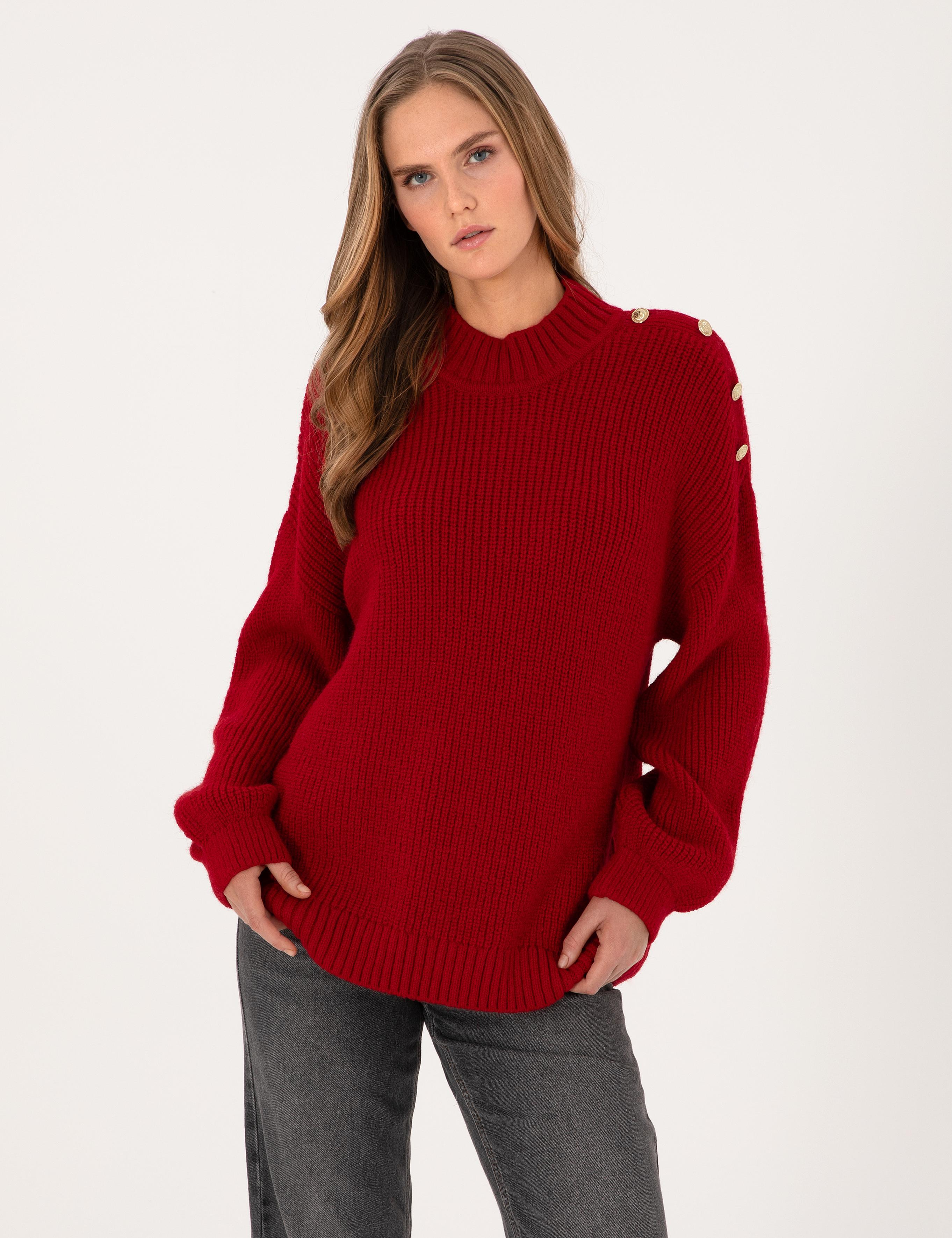 Kırmızı Comfort Fit Yarım Balıkçı Kazak