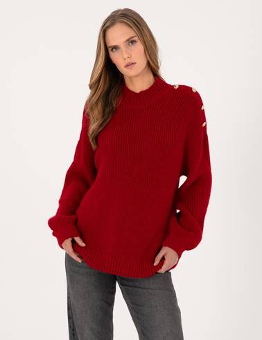 Kırmızı Comfort Fit Yarım Balıkçı Kazak