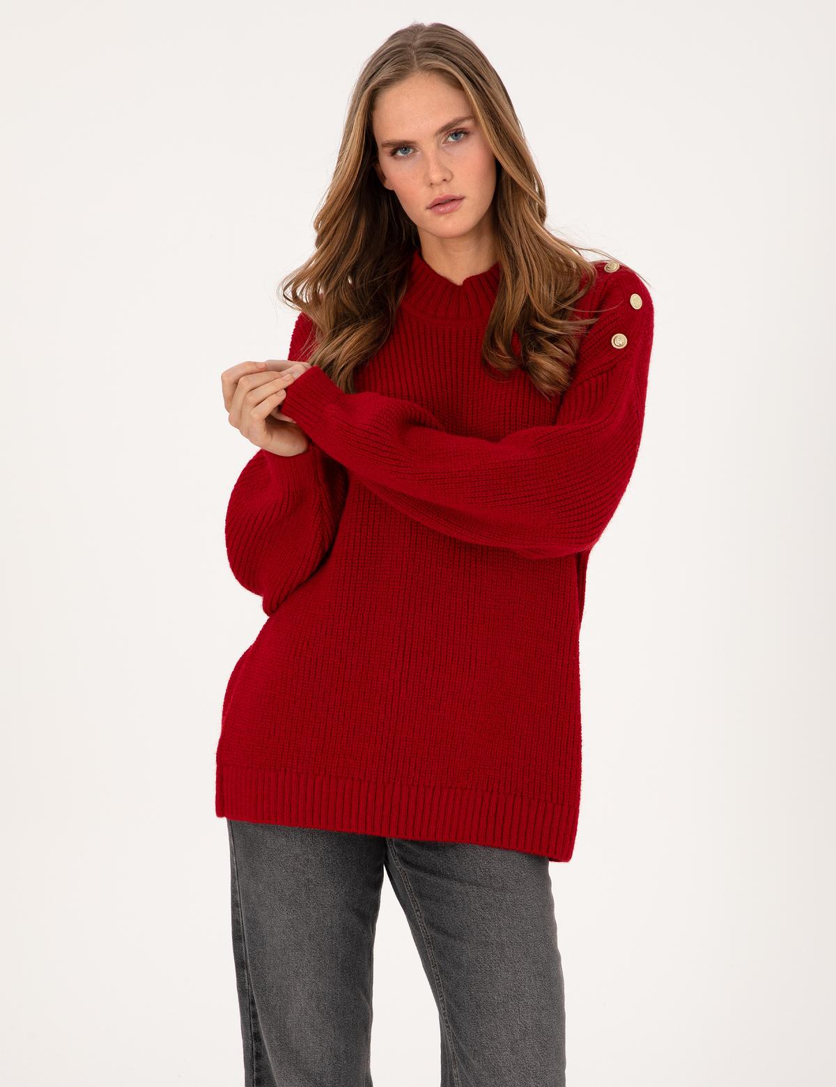 Kırmızı Comfort Fit Yarım Balıkçı Kazak