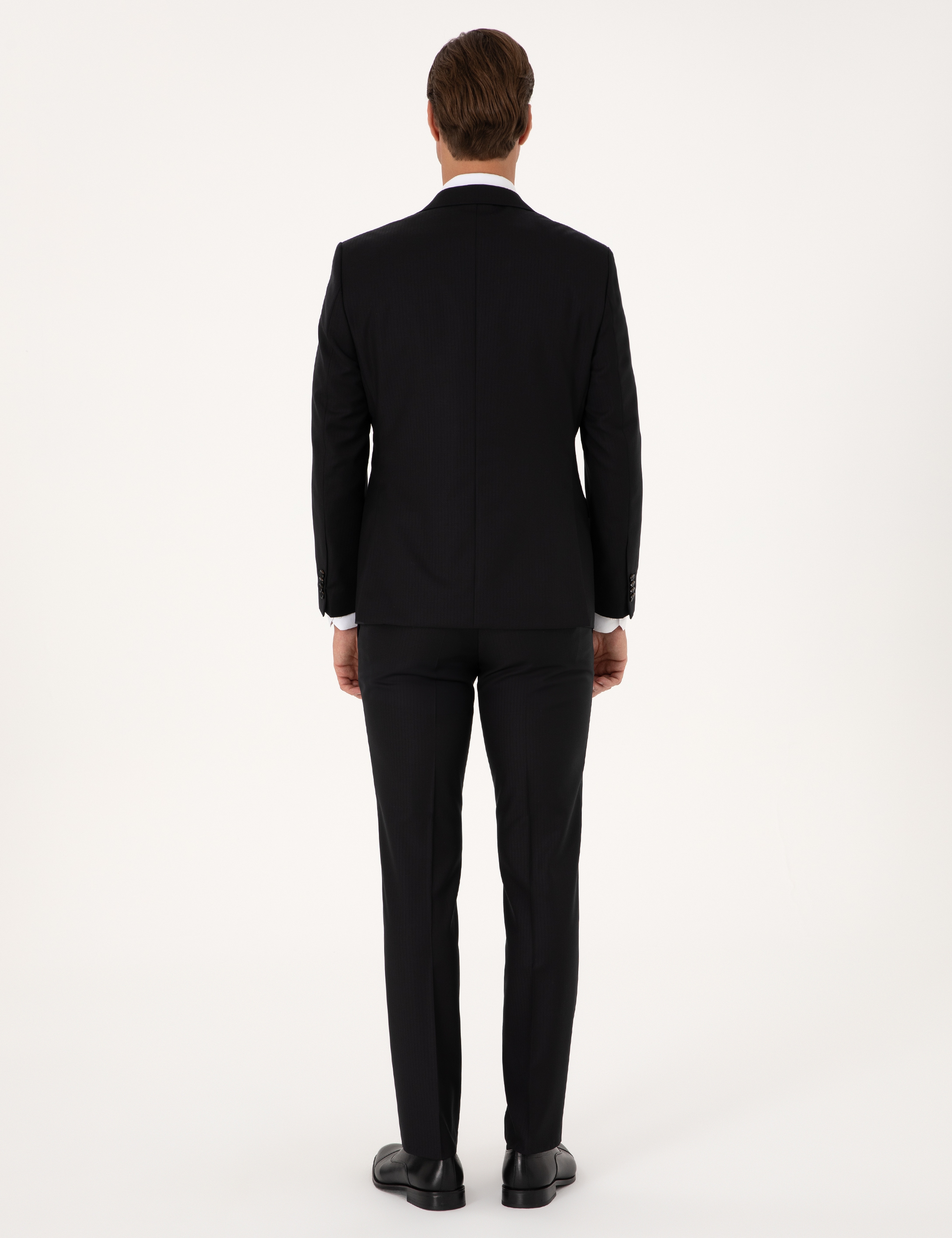 Siyah Slim Fit %100 Yün Çizgili Takım Elbise - Image 5