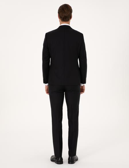 Siyah Slim Fit %100 Yün Çizgili Takım Elbise - 50311239047