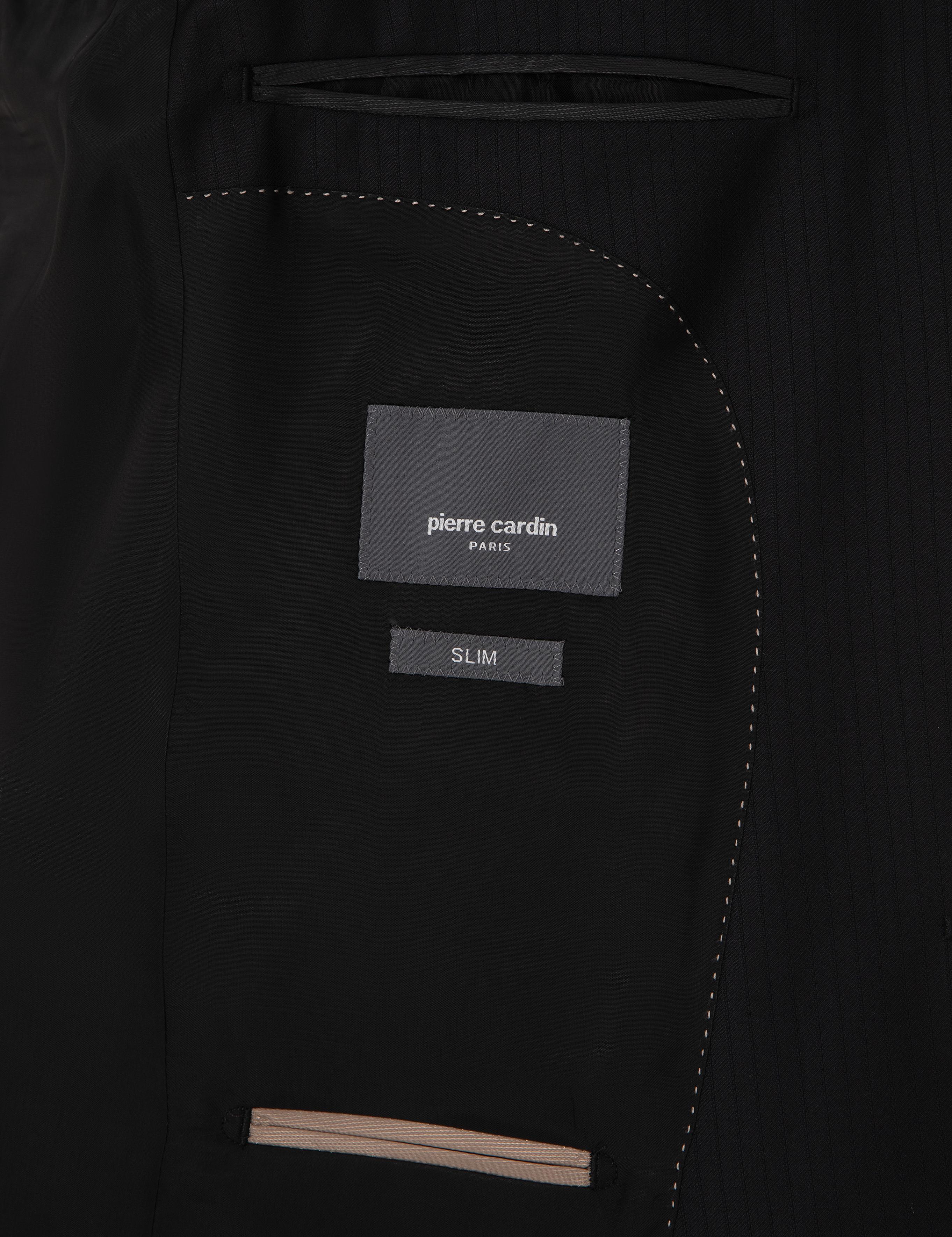 Siyah Slim Fit %100 Yün Çizgili Takım Elbise