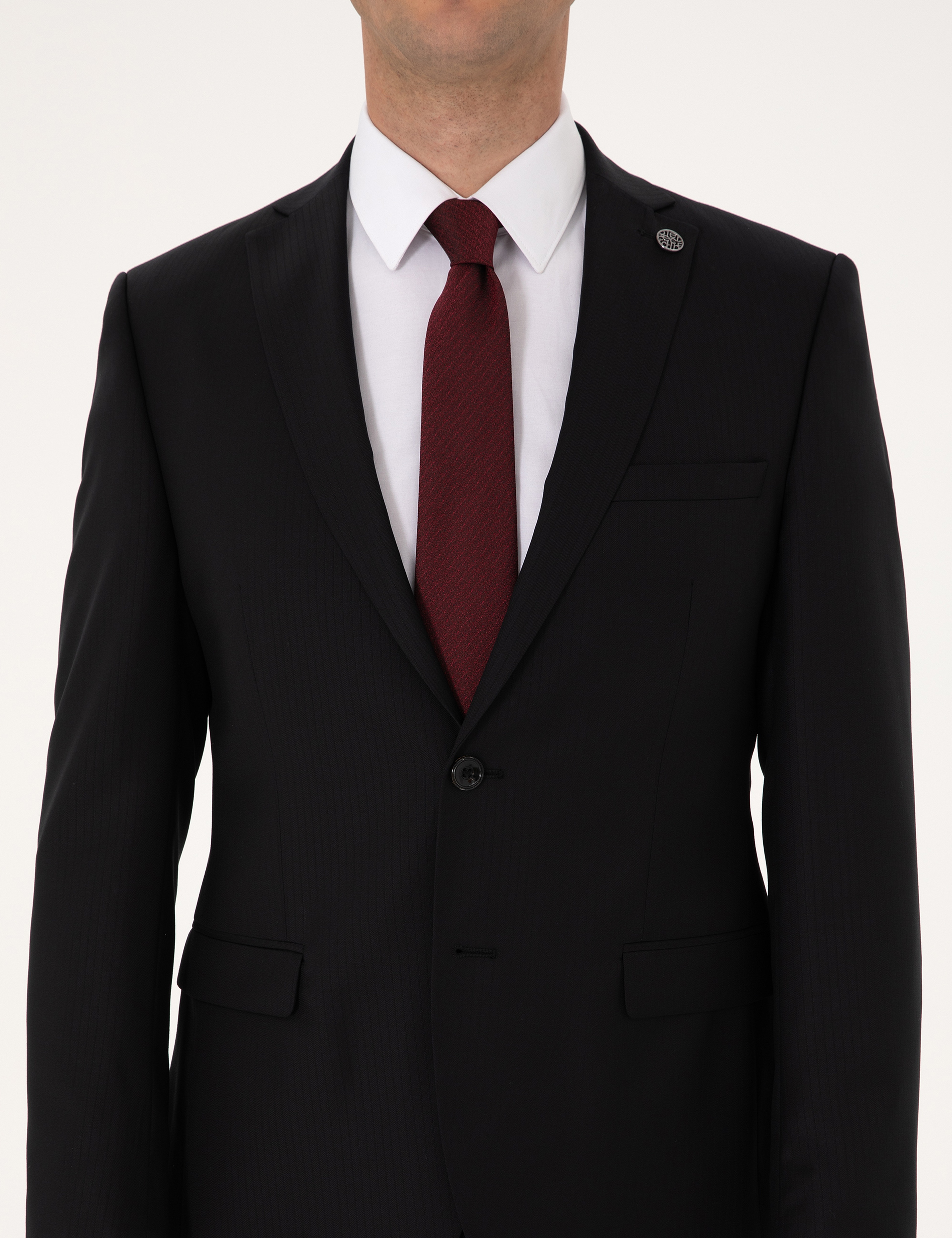 Siyah Slim Fit %100 Yün Çizgili Takım Elbise - Image 7