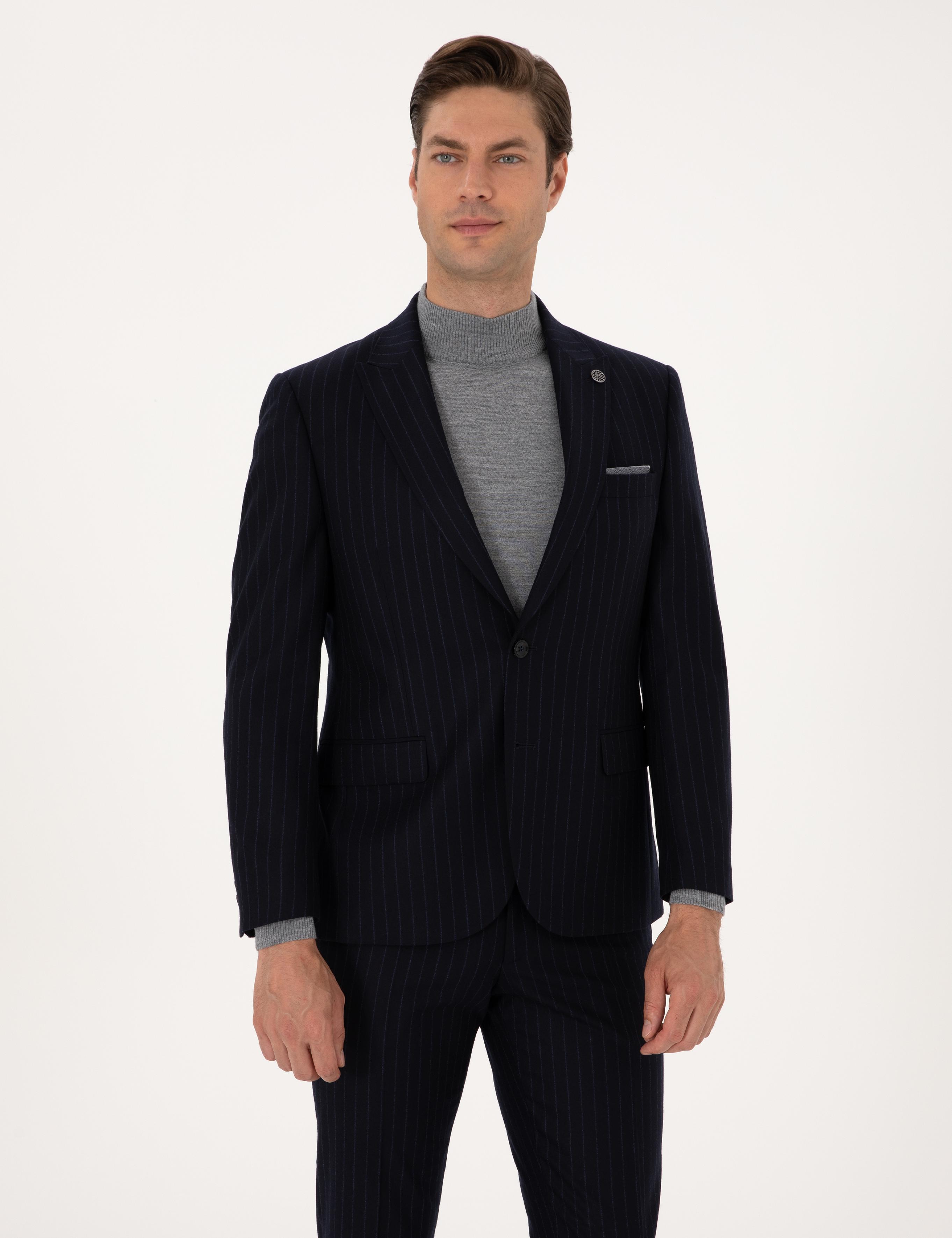 Lacivert Slim Fit %100 Yün Takım Elbise