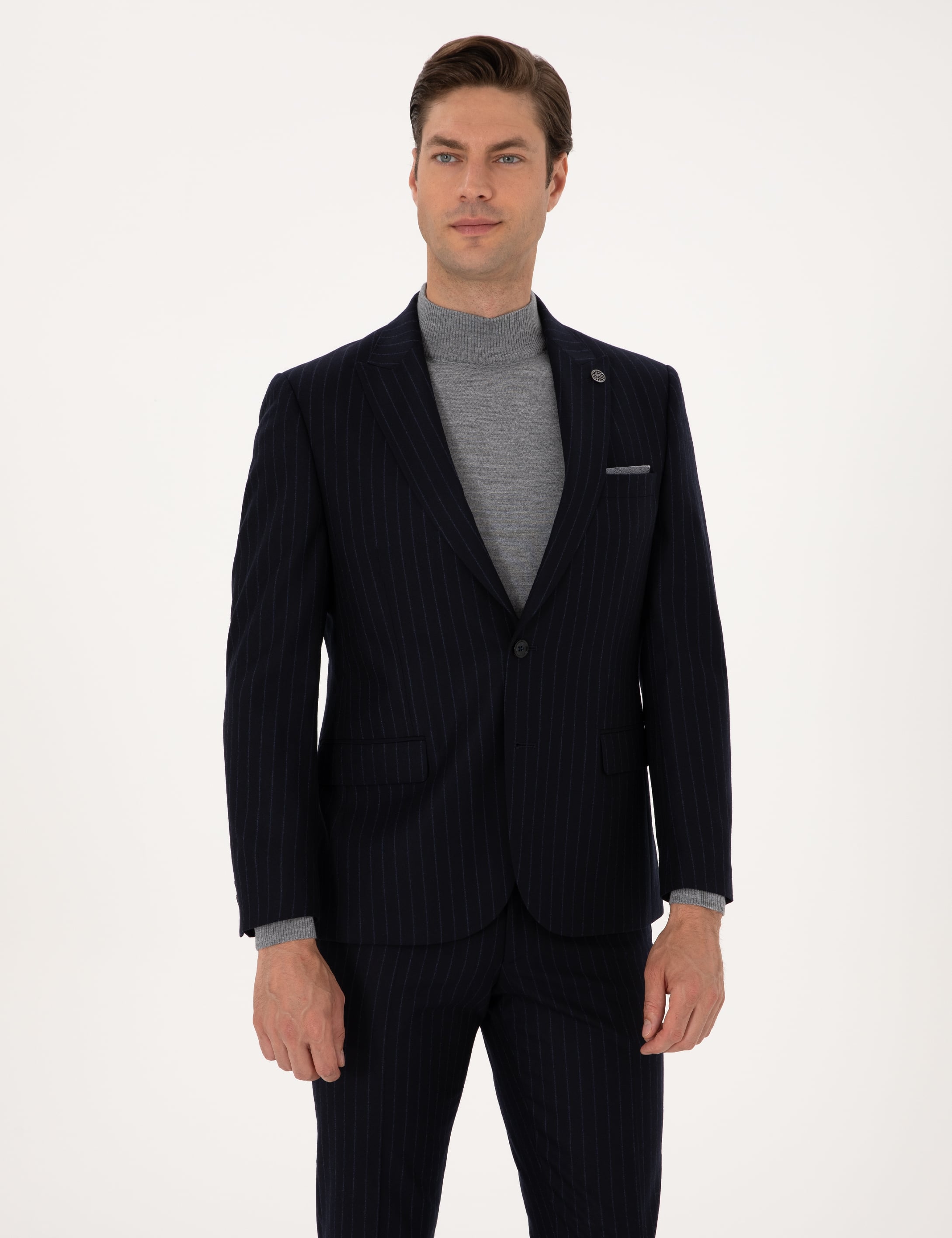 Lacivert Slim Fit %100 Yün Takım Elbise - Image 3