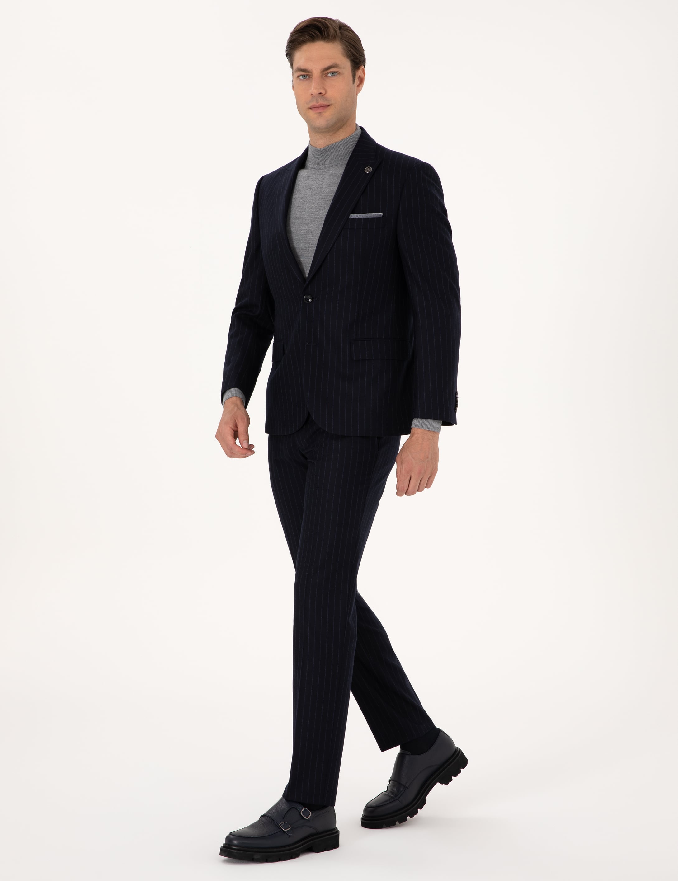 Lacivert Slim Fit %100 Yün Takım Elbise - Image 4