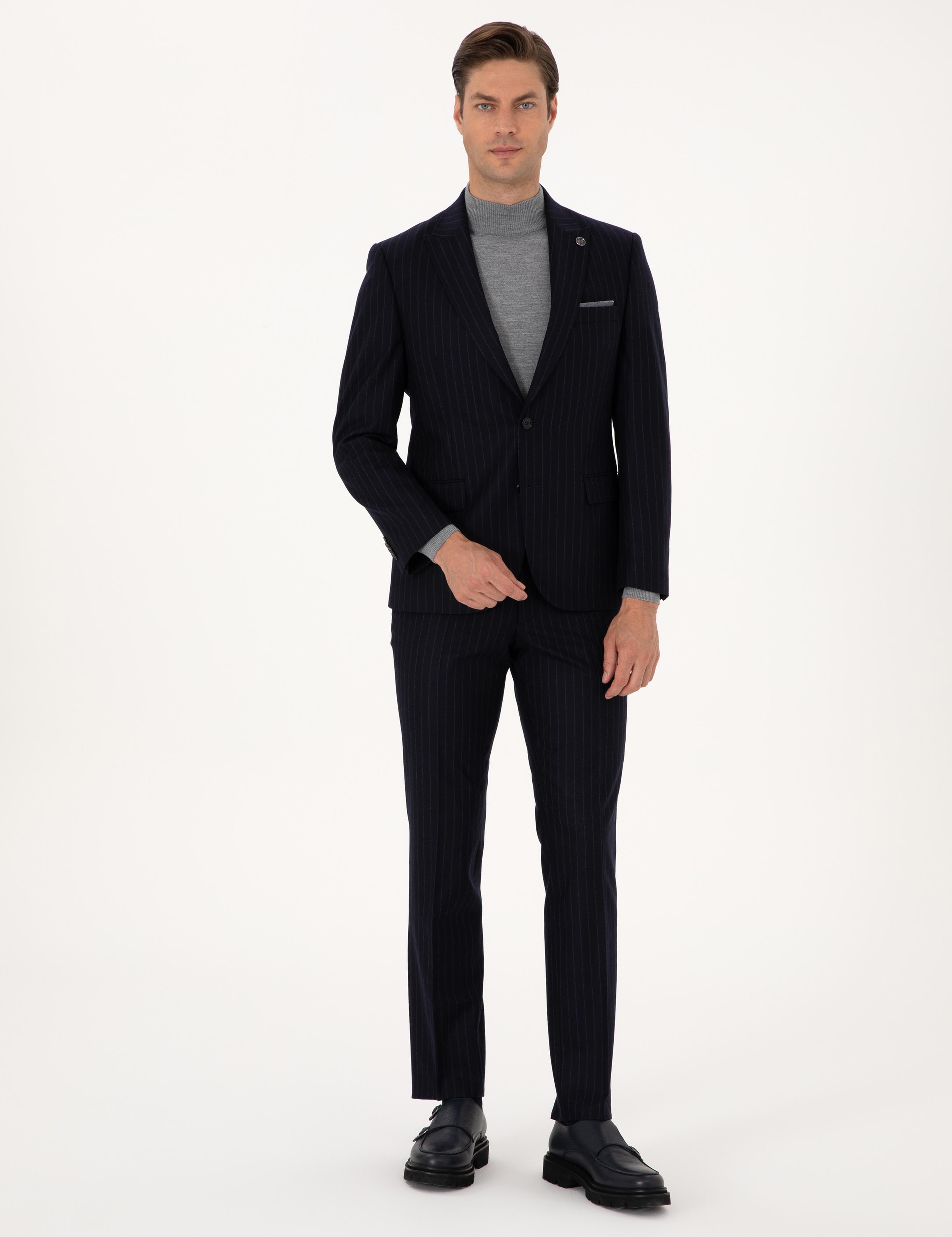 Lacivert Slim Fit %100 Yün Takım Elbise