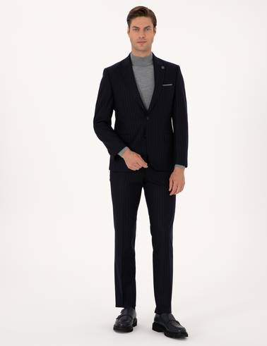 Lacivert Slim Fit %100 Yün Takım Elbise