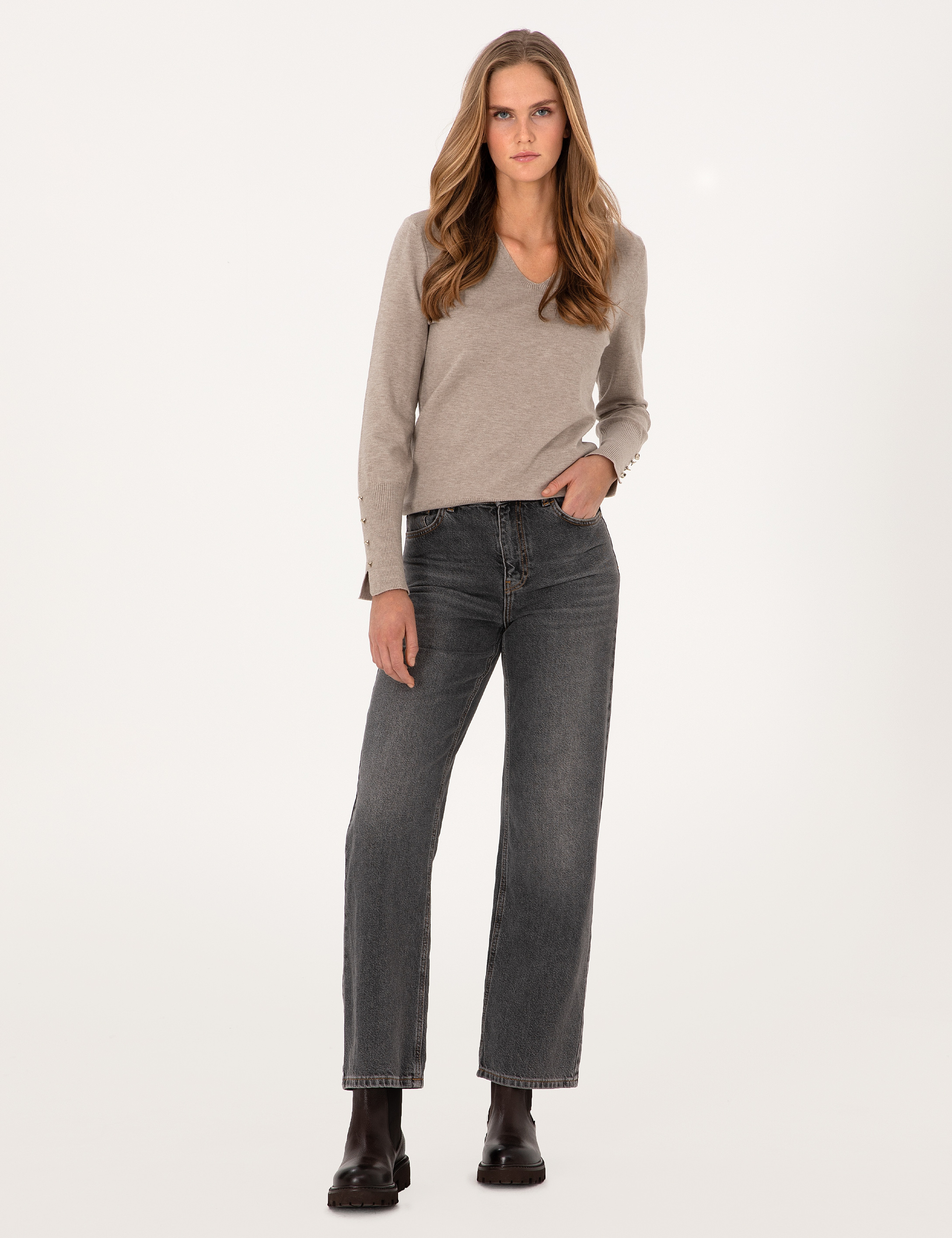 Vizon Slim Fit V Yaka Basic Kazak - Image 4