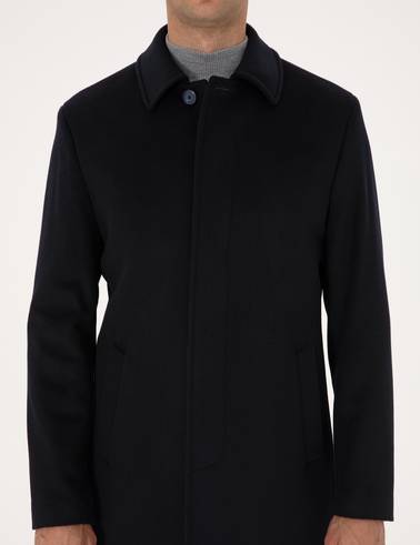Lacivert Slim Fit Kaşe Kaban