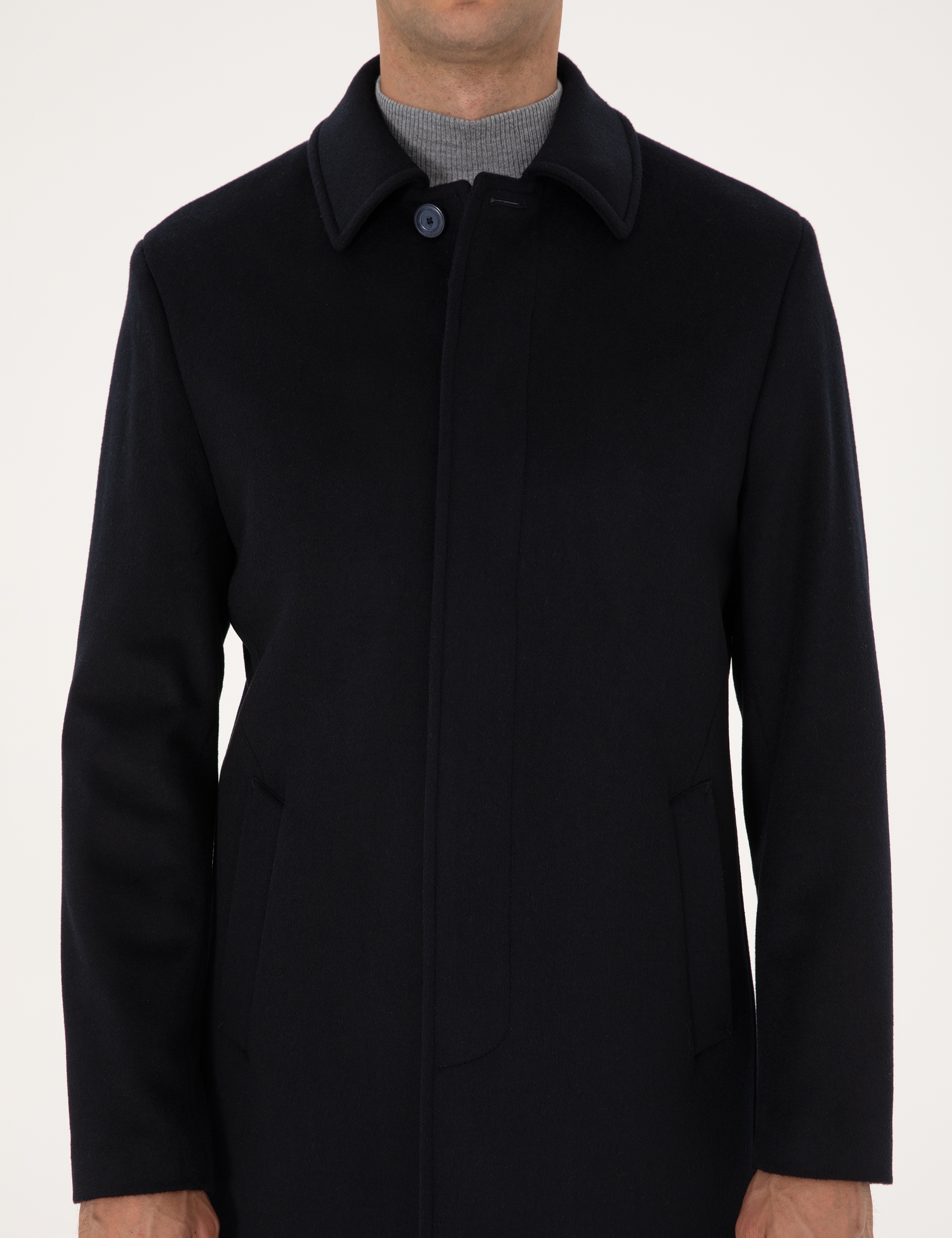 Lacivert Slim Fit Kaşe Kaban
