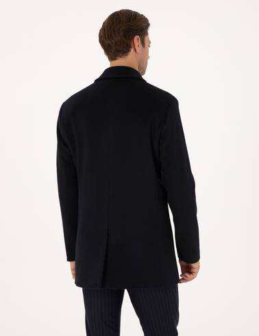 Lacivert Slim Fit Kaşe Kaban
