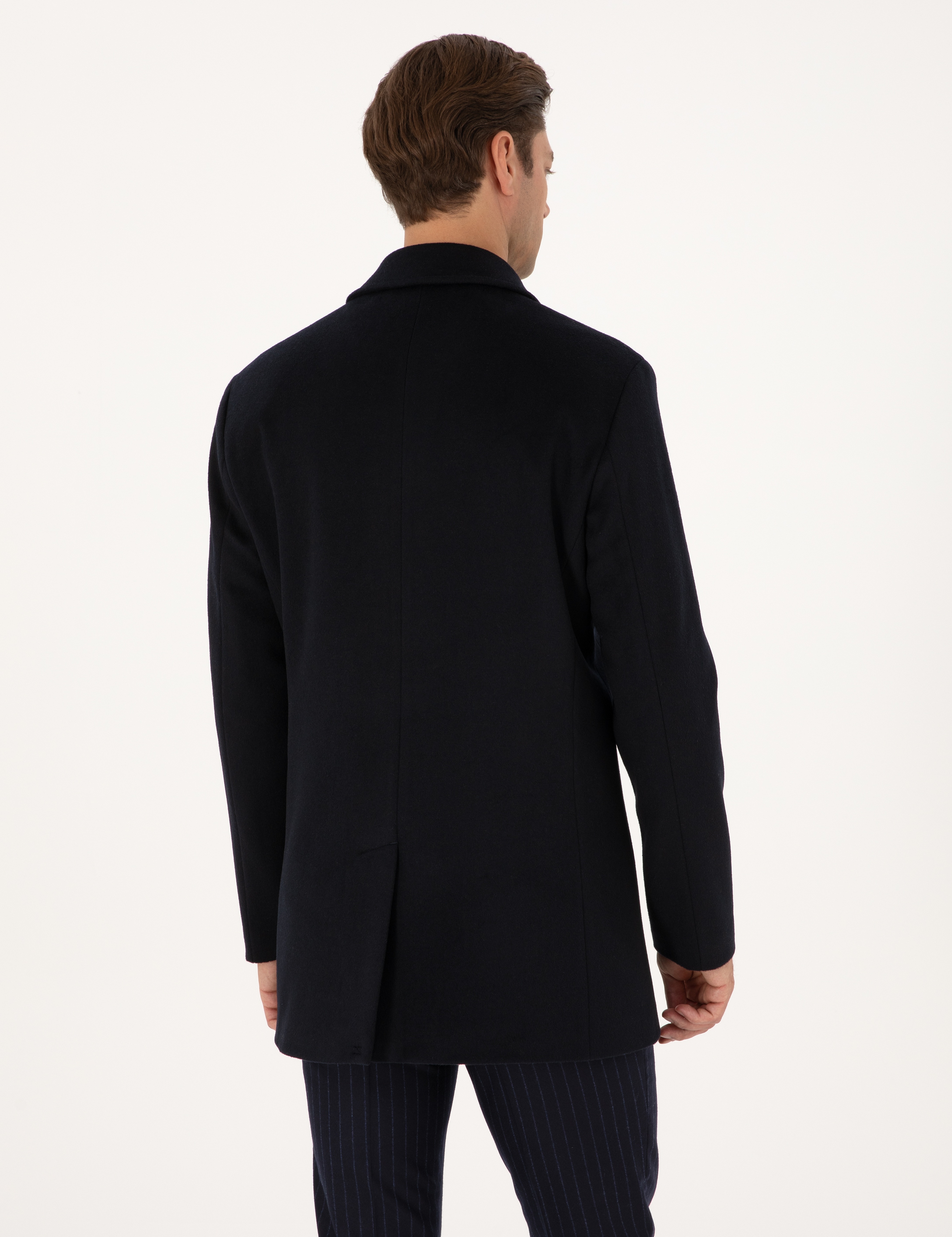 Lacivert Slim Fit Kaşe Kaban - Image 5