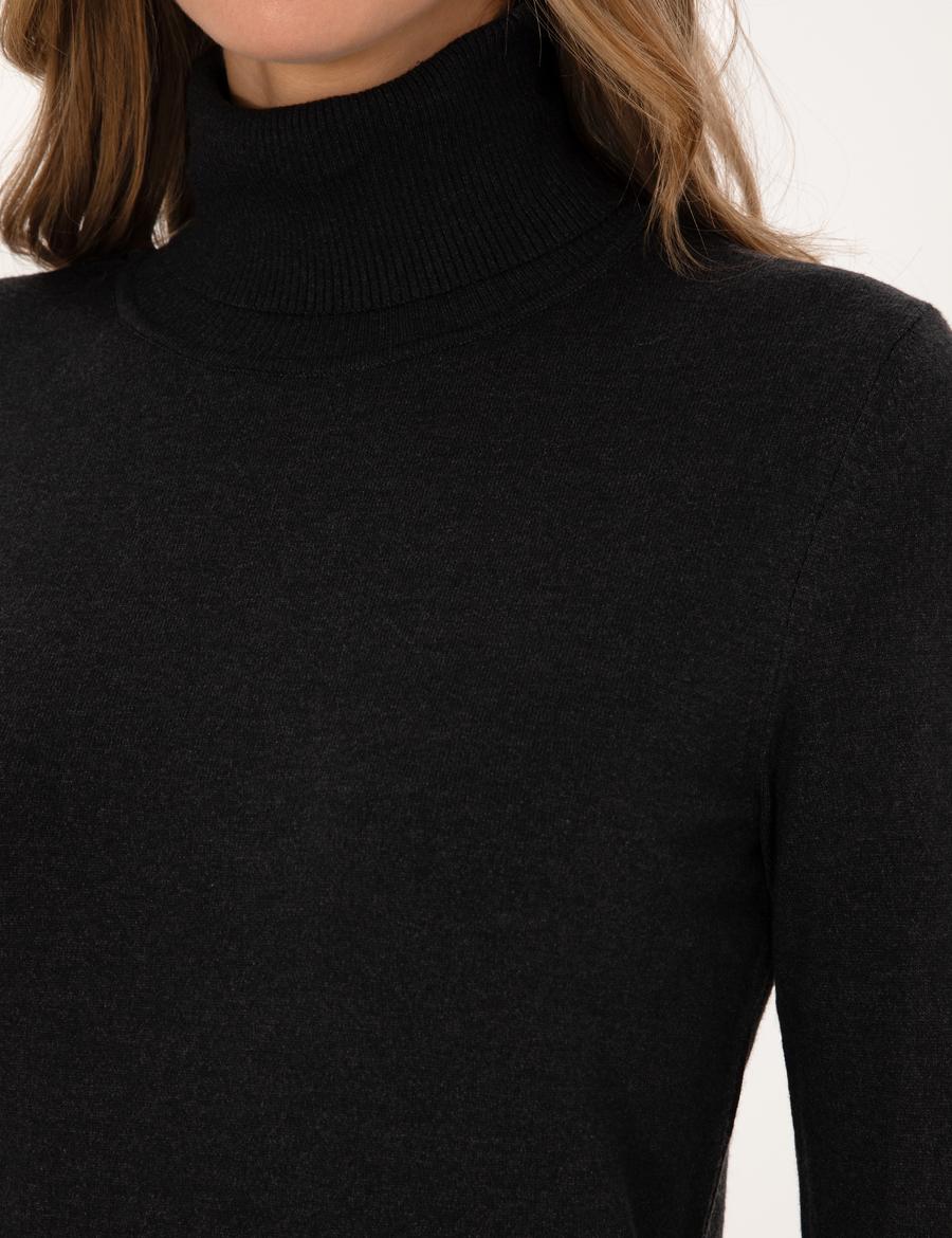 Antrasit Slim Fit Balıkçı Yaka Basic Kazak