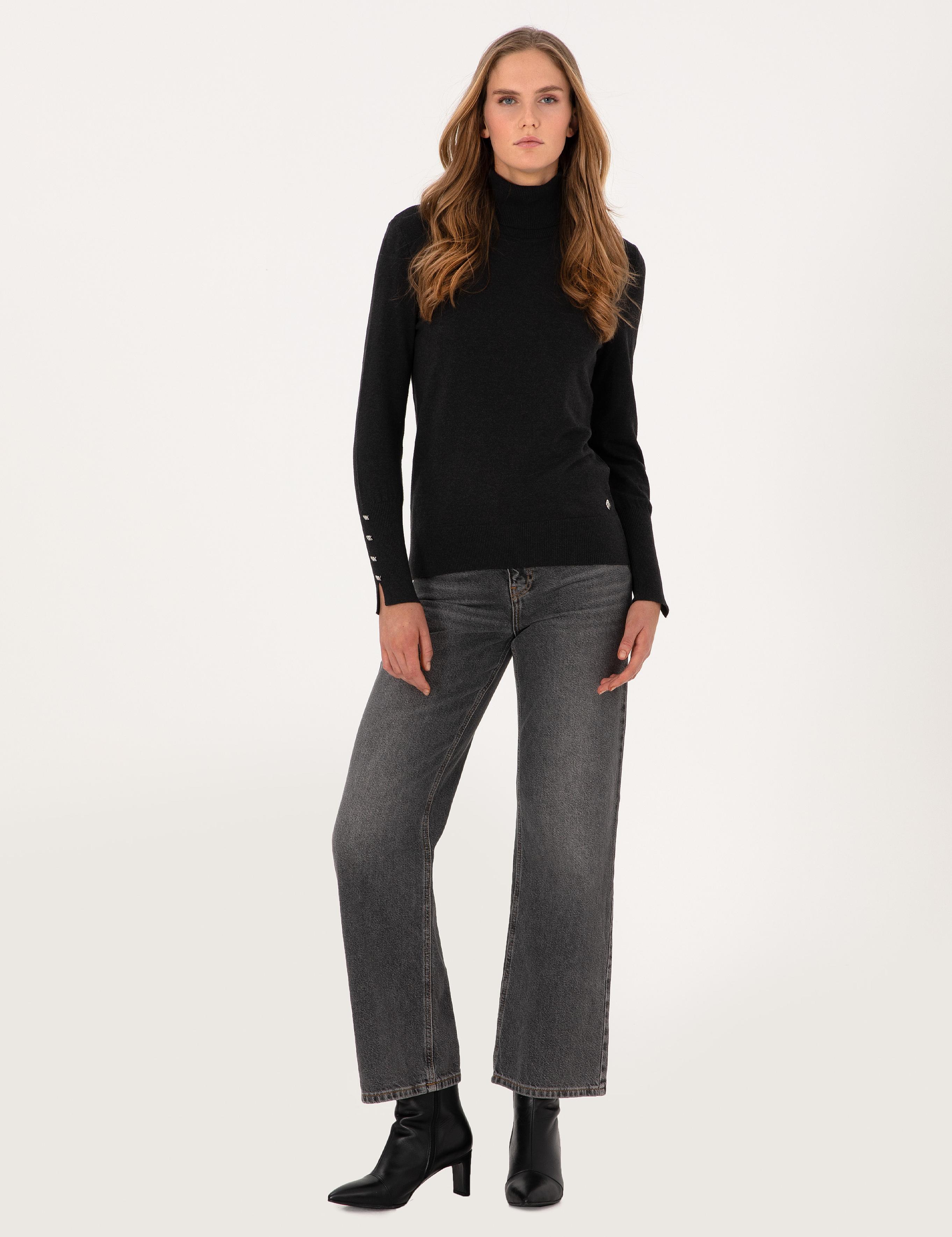 Antrasit Slim Fit Balıkçı Yaka Basic Kazak