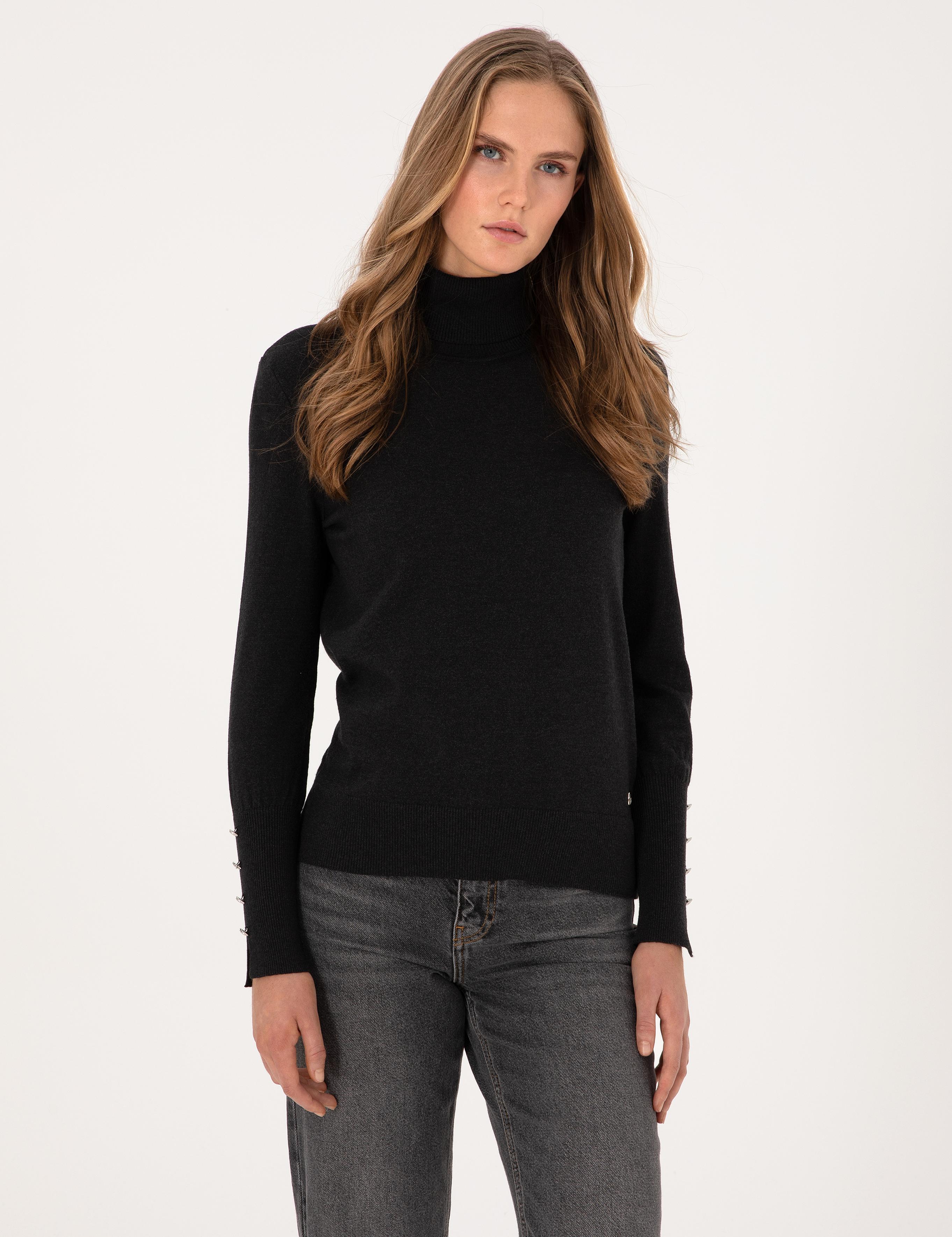 Antrasit Slim Fit Balıkçı Yaka Basic Kazak