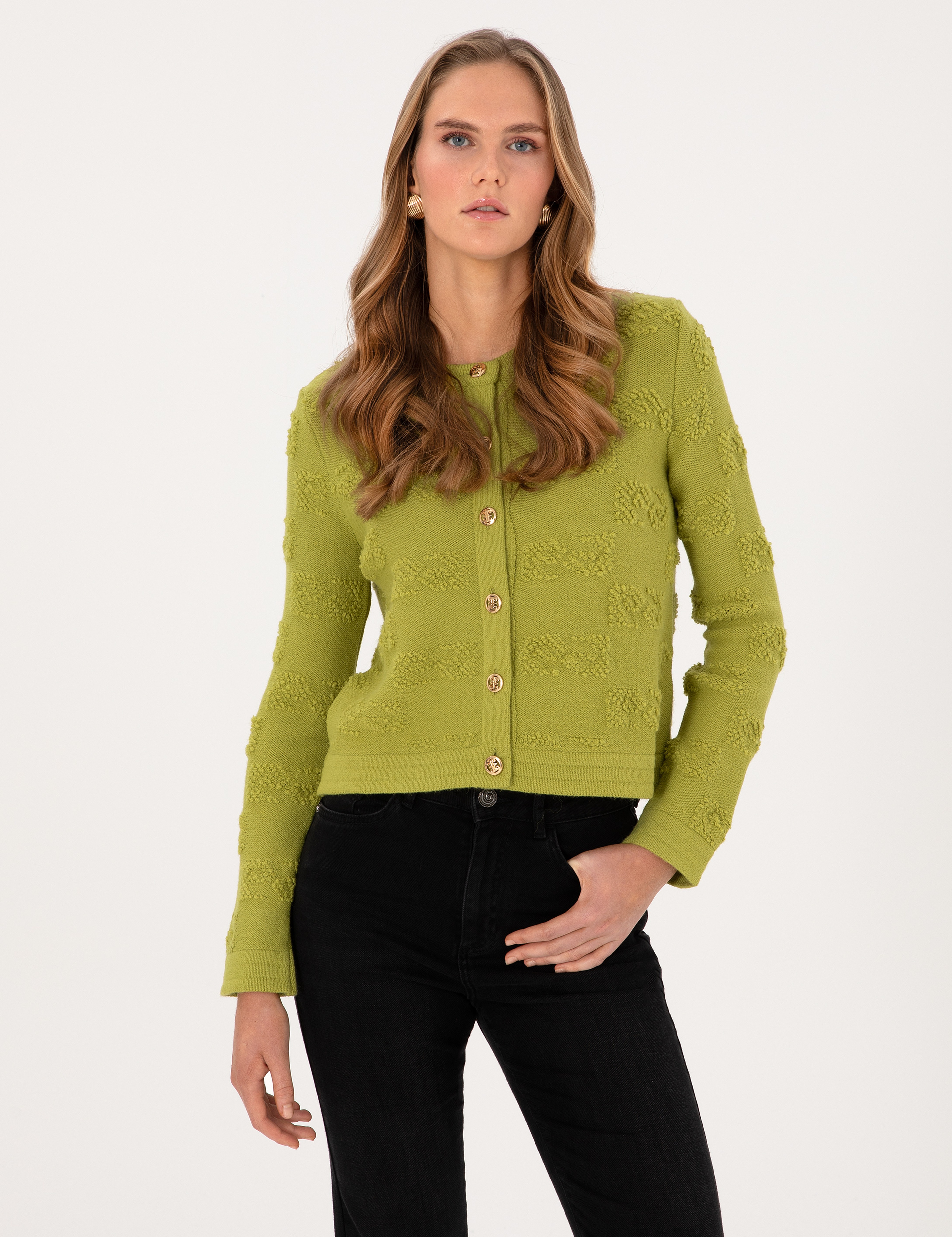 Yeşil Slim Fit Triko Hırka - Image 1