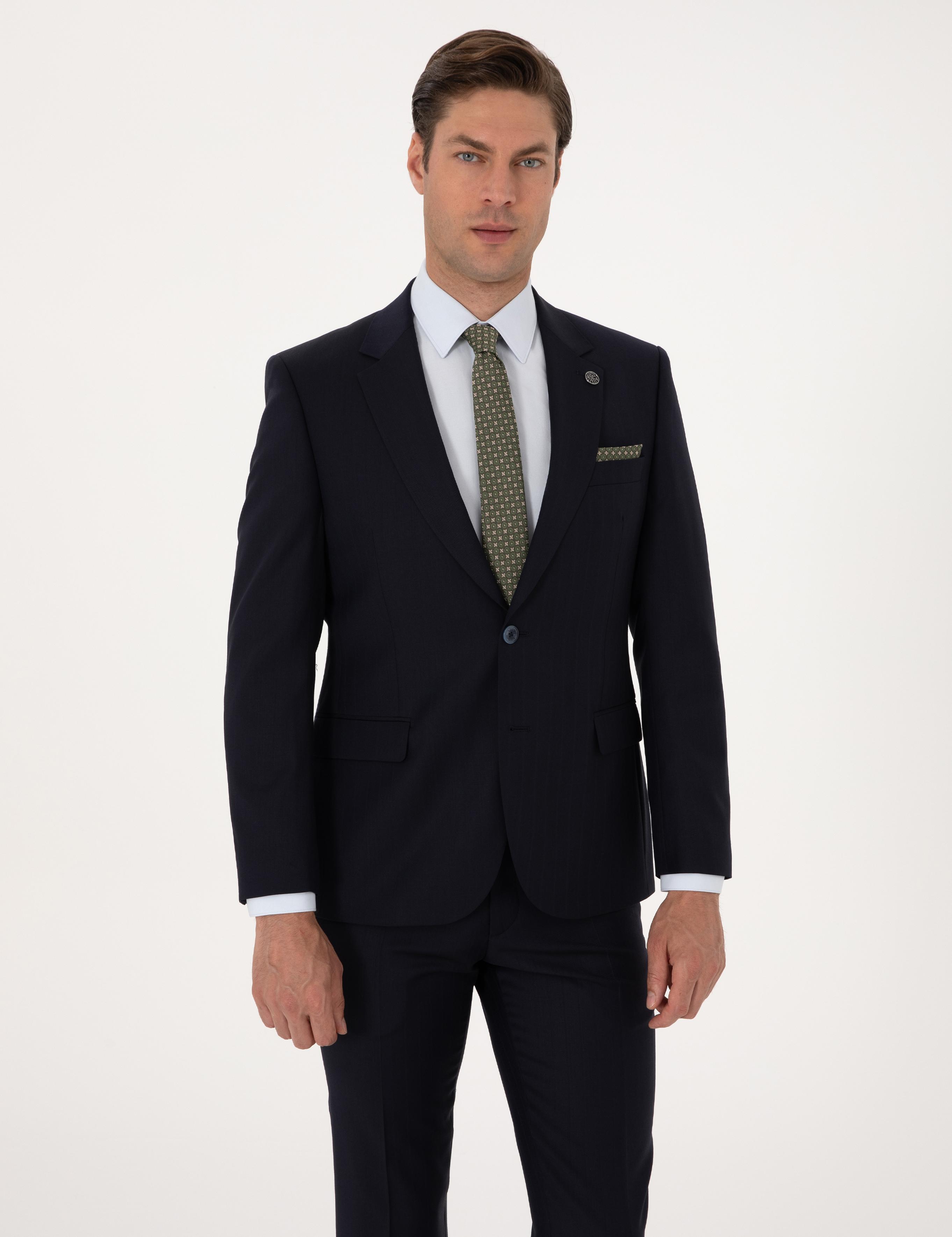 Lacivert Slim Fit %100 Yün Takım Elbise