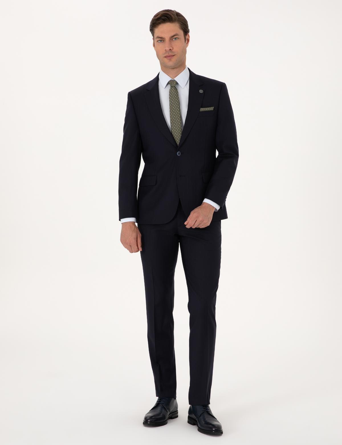 Lacivert Slim Fit %100 Yün Takım Elbise