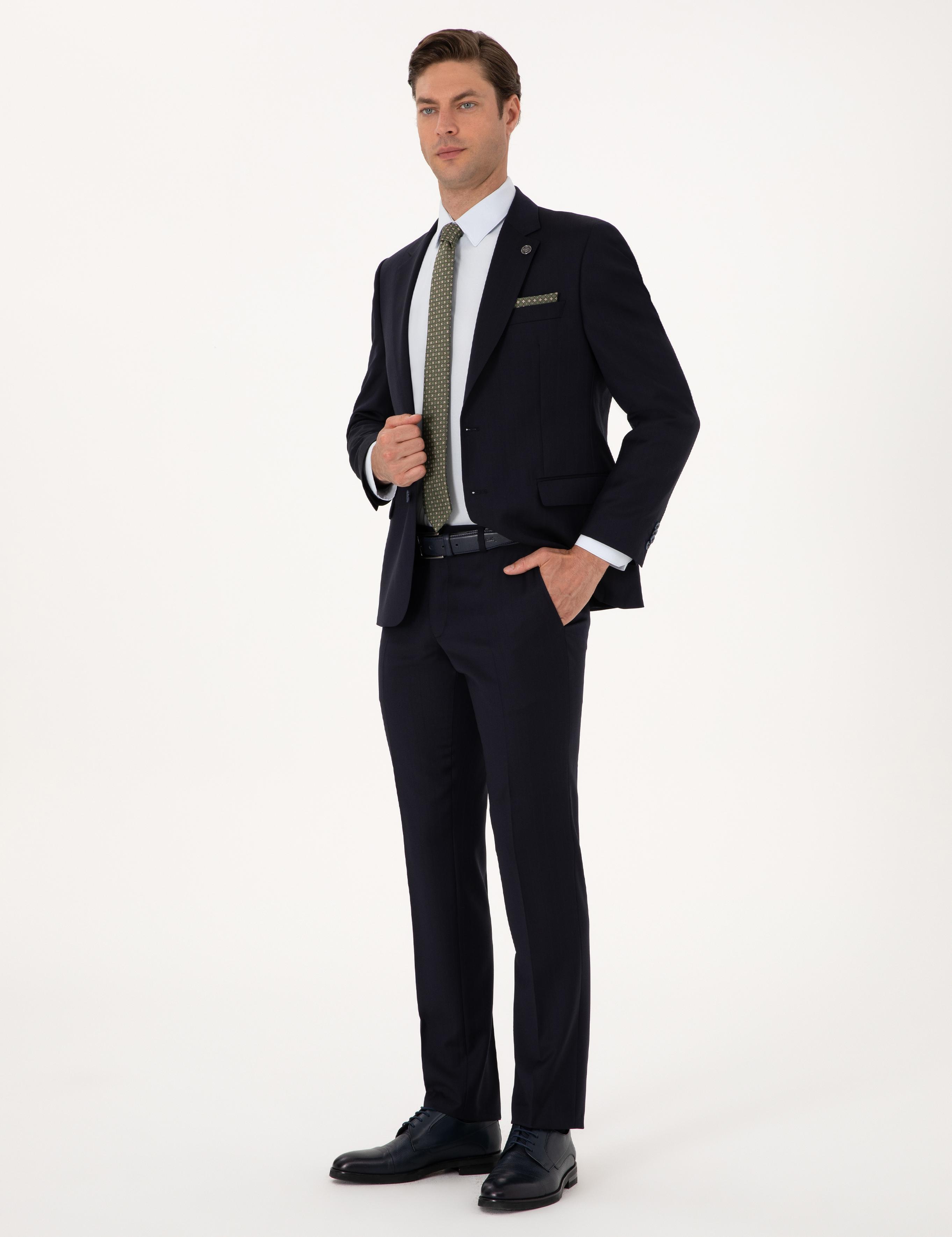 Lacivert Slim Fit %100 Yün Takım Elbise